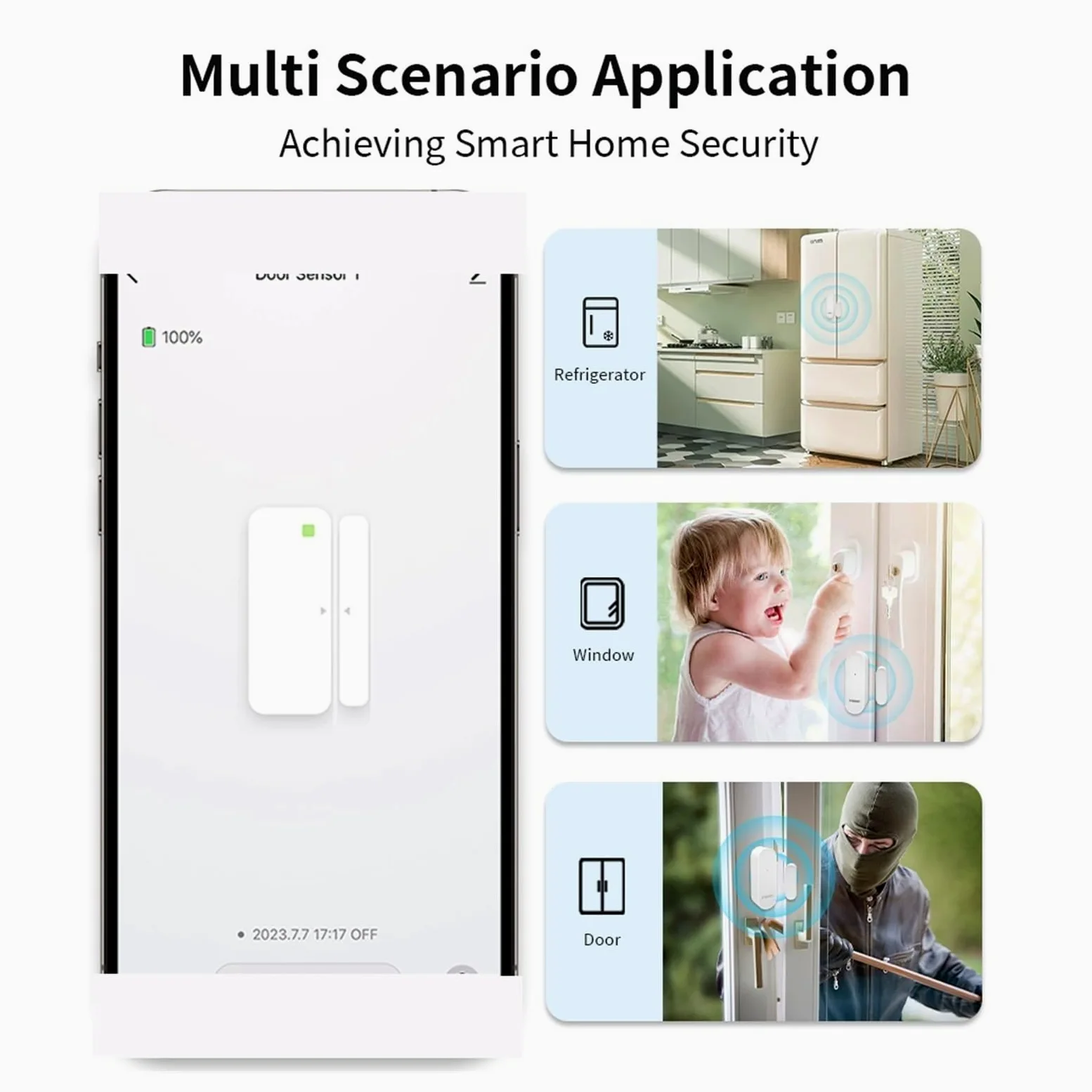 Sistema di allarme per la sicurezza domestica, Sensore Porta Sensore Finestra Sicurezza Domestica Intelligente Rilevatore Apertura Porta Allarme Apertura Porta Magnetica Wireless per la casa, appartam