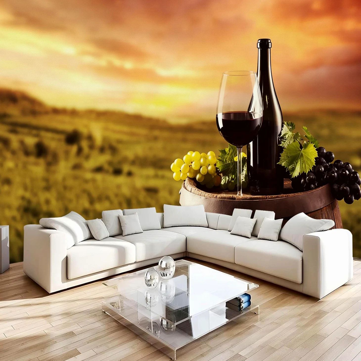 Carta da parati effetto 3D Vino 350 x 256 cm Murale Non Tessuto Tramonto In Campagna Fotomurale Stampa HD Moderna Poster Per Soggiorno E Camera Da Letto Design 1M4011