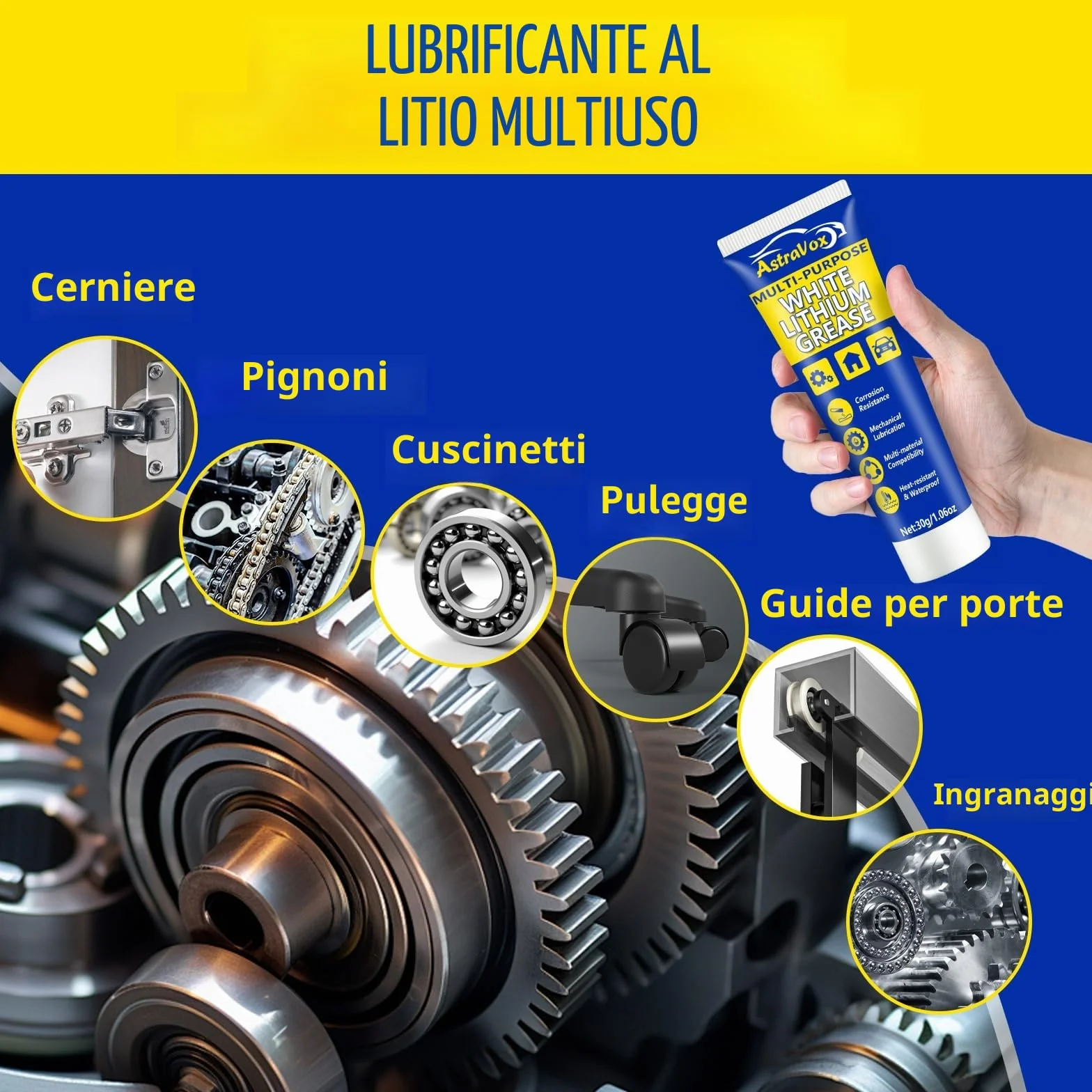 AstraVox Grasso al litio bianco lubrificante multiuso con pennello 1.06oz