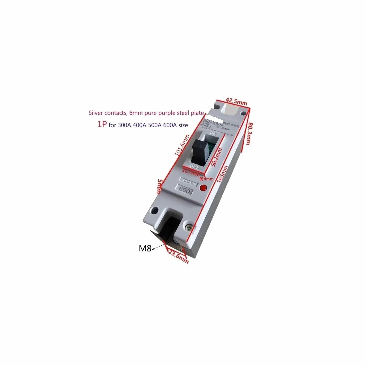 Interruttore Magnetotermico 12V 24V 48V 300A 400A 500A 600A DC Circuit Breaker Interruttore Aria Stampato Caso Protezione Della Batteria Solare(1P,500A)