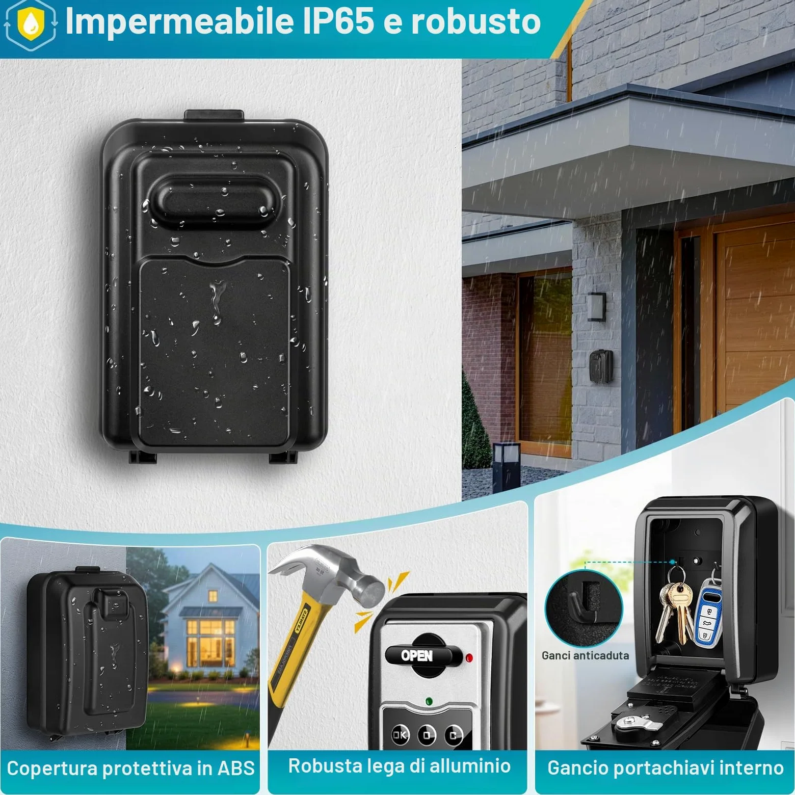 Elettroniche Cassetta di Sicurezza per Chiavi Portachiavi da Parete | Alta Sicurezza Cassaforte per Chiavi da Esterno Impermeabile Grande Cassetta Chiavi con Codice per Casa Garage (Grigio)