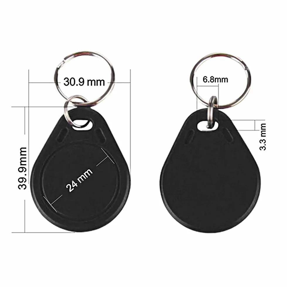 Portachiavi RFID 13,56 MHz F08 Token Key Tag UID sola lettura per sistema di controllo accessi – nero (confezione da 50)