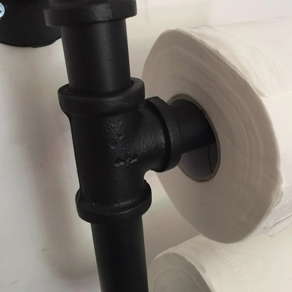 Portarotolo in metallo a doppio palo industriale retrò per bagno mensola per la decorazione della casa e risparmio di spazio Sto
