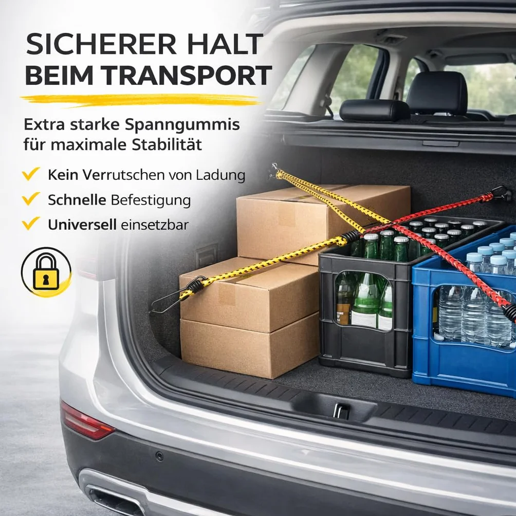 Set di 10 espansori multiuso con ganci e tendicinghie extra forti per campeggio, auto e bicicletta, cinghie di tensione e gomma di tensione, accessori per auto