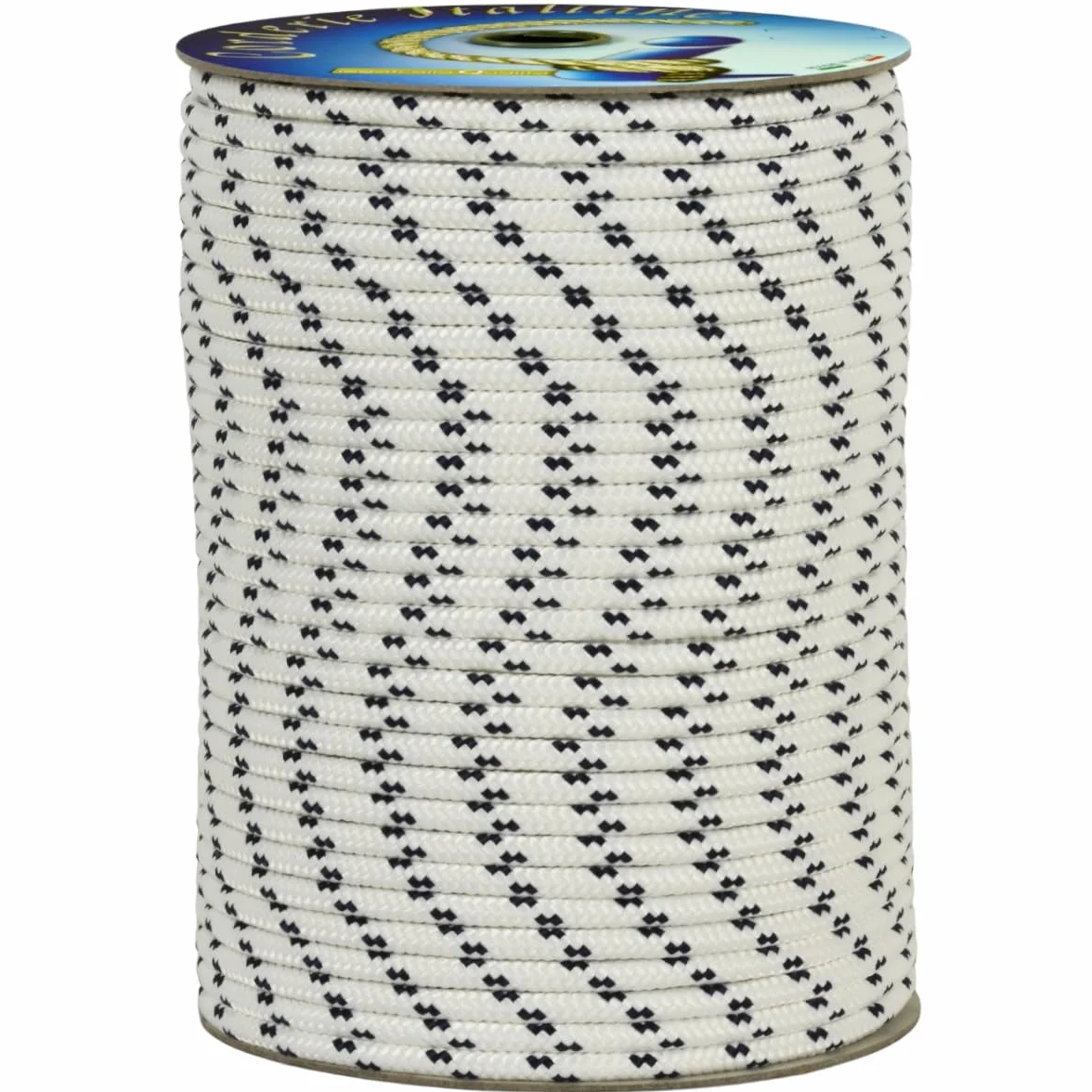 Corderie Italiane 006006015 Treccia mare corda multiuso giardino e fai da te, stabilizzato ai raggi U.V. resistente a intemperie e agenti atmosferici, 5 mm, 100 mt, colore bianco con spia blu