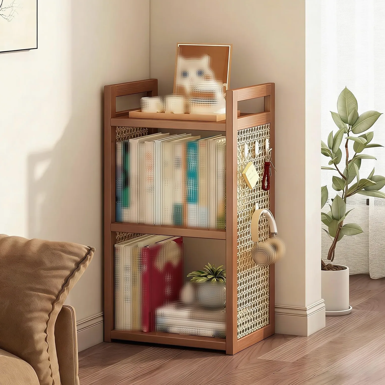 Scaffalatura Legno Scafali Ripostiglio Design con Angoli Arrotondati Ringhiera Rialzata Adatto per Uffici, Camere da Letto e Lavanderie Scaffale Salvaspazio(35 * 20 * 67cm)