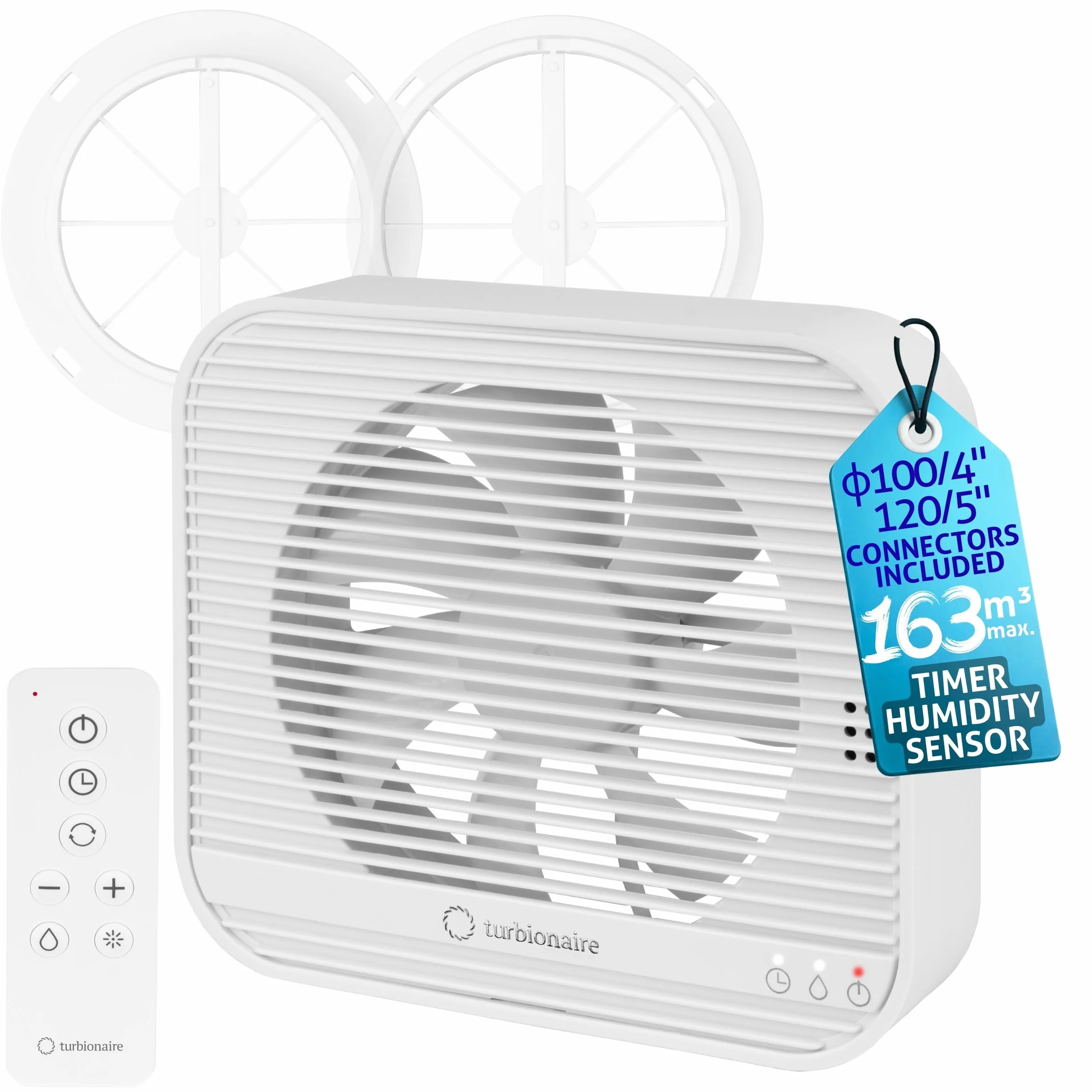 Turbionaire Axio 1012 HTR Aspiratore Bagno 100/120 mm 9.2W Sensore Umidità Telecomando 8 Velocità