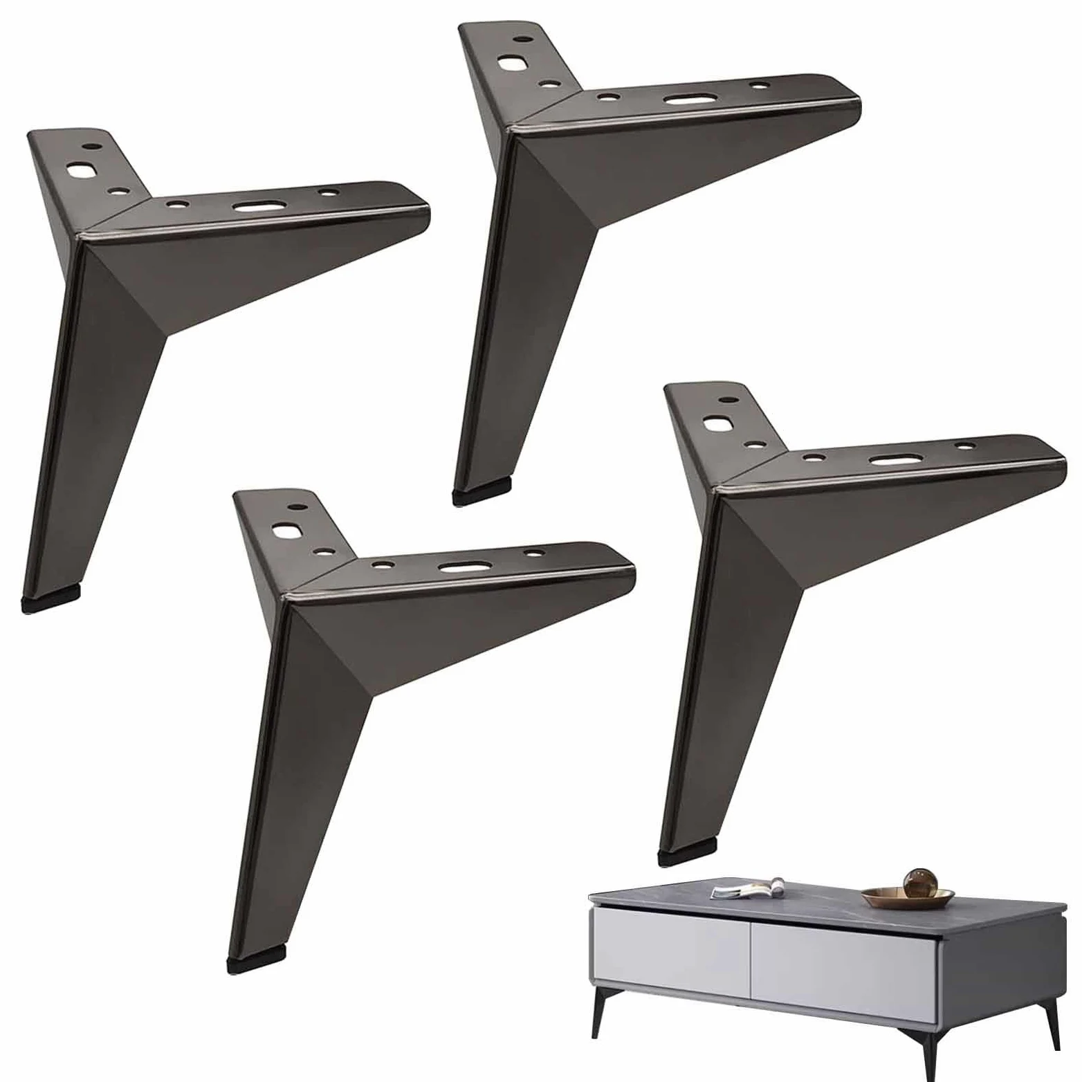 Gambe for mobili, confezione da 4 piedini for in metallo for tavolino triangolari di ricambio for divano moderno gambe supporto for sedie for mobile TV comodino(Black,17cm(6.6in))