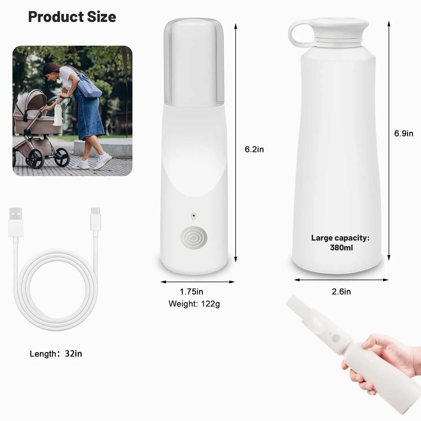 Bidet portatile da viaggio per donne/uomini, con 3 opzioni di pressione, USB C, spruzzatore elettrico ad alta pressione bidet per igiene personale, pulizia lenitiva post-partum/cura delle emorroidi