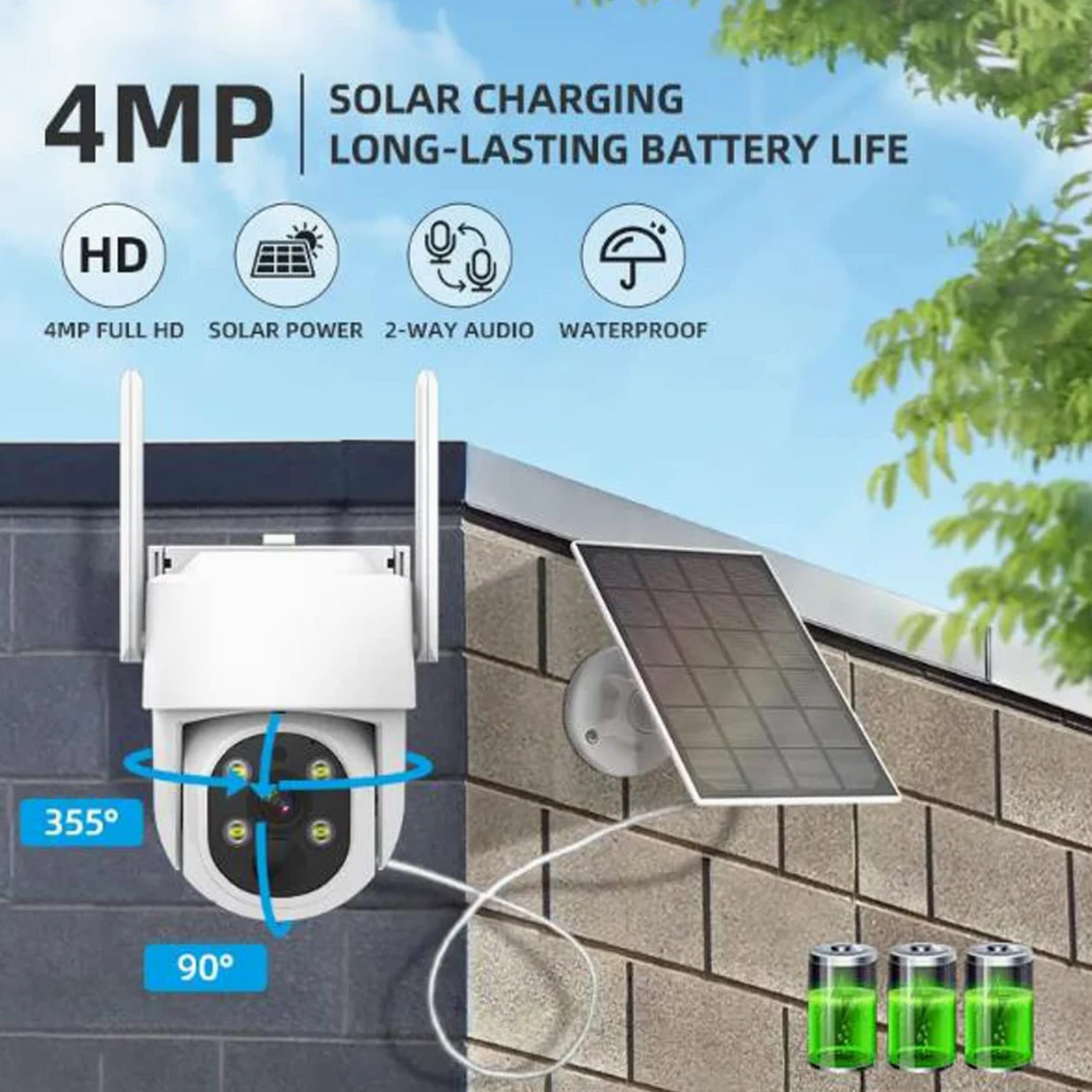 AKAVIG Sistema di telecamere di sicurezza wireless WiFi per esterni con 4 telecamere, 4 MP di energia solare CCTV kit di sorveglianza NVR con controllo app, audio bidirezionale, rilevamento umano,
