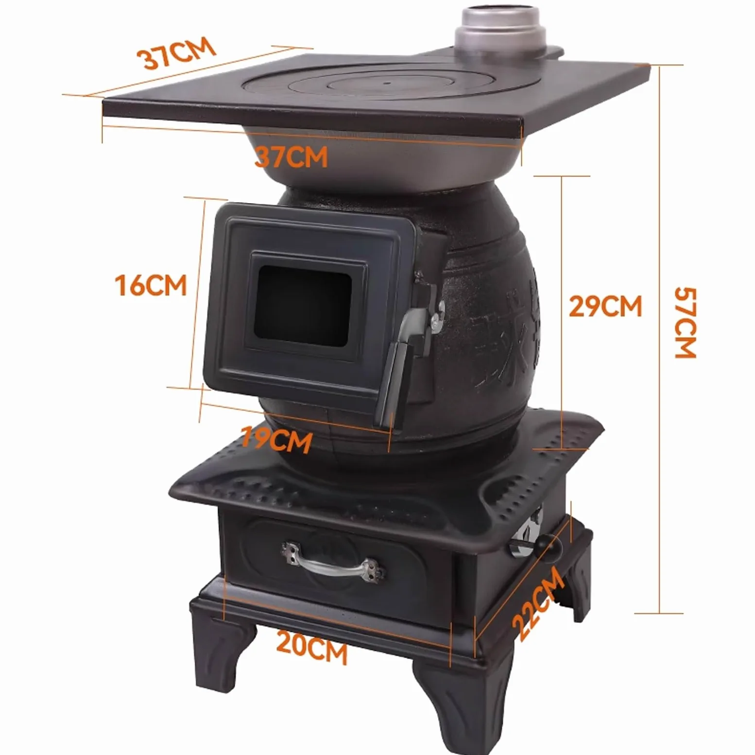 Stufa A Legna Braciere Da Esterno Stufa A Pellet Piccola Rivestimento Interno in Ghisa Include Spatola, Pinza, Gancio E Canna Fumaria Da 100 Cm Fornello Multiuso