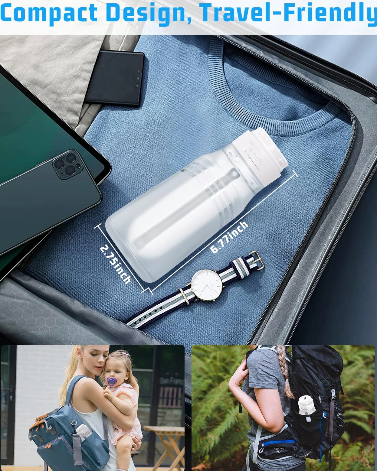 Bidet portatile da viaggio con bottiglia da 400 ml, 3 modalità di pressione | Bidet elettrico ricaricabile da viaggio, spruzzatore portatile impermeabile per bidet per donne uomini pulizia del bambino