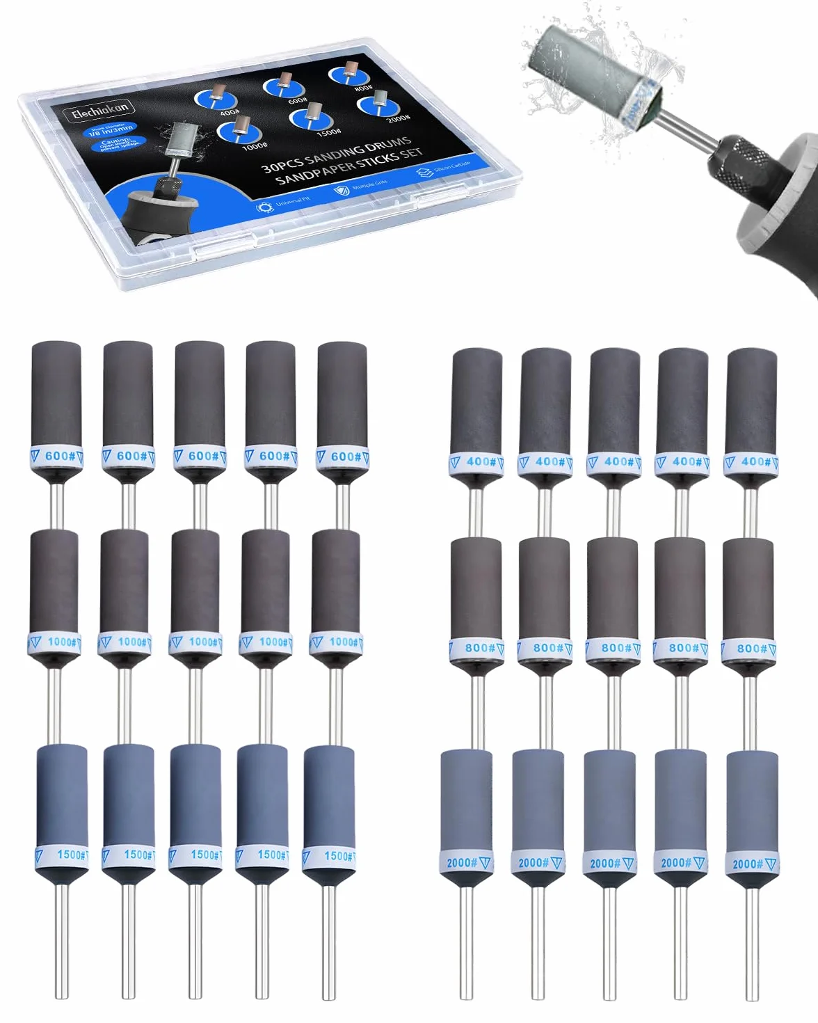 Set di 30 tamburi abrasivi Dremel con gambo 1/8" per plastica legno metallo rettifica