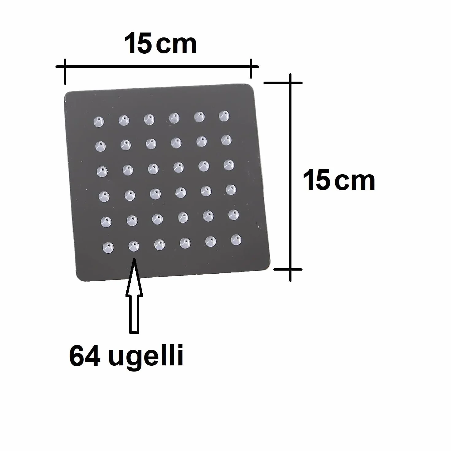 ZENZERO® SOFFIONE DOCCIA acciaio inox 15x15cm QUADRATO ugelli anticalcare getto a pioggia