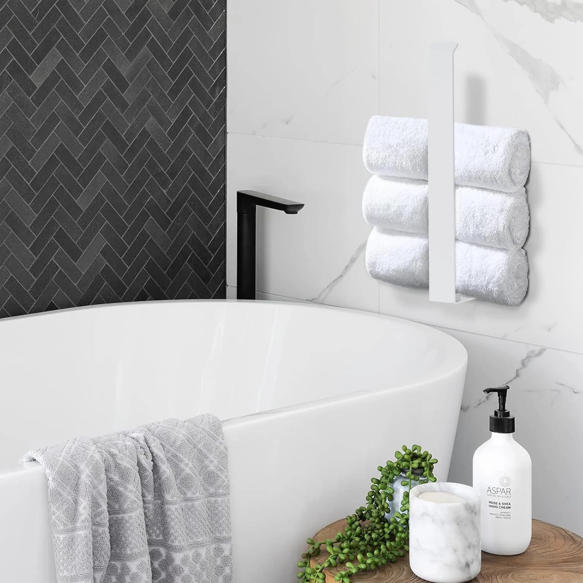 Portasciugamani senza foratura in alluminio, metallo, per bagno e cucina, bianco 32 cm