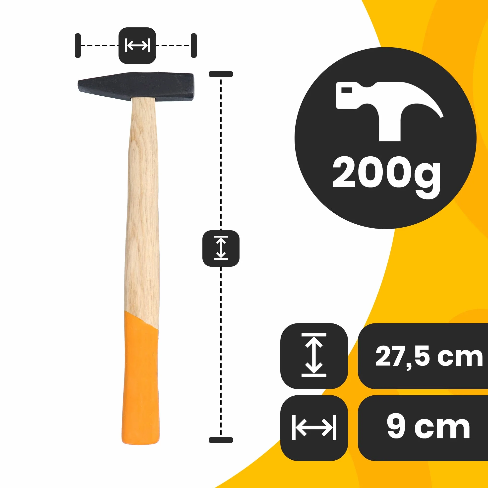Martello Fabbro 200 G Manico Legno Testa Acciaio Forgiato Presa Ergonomica