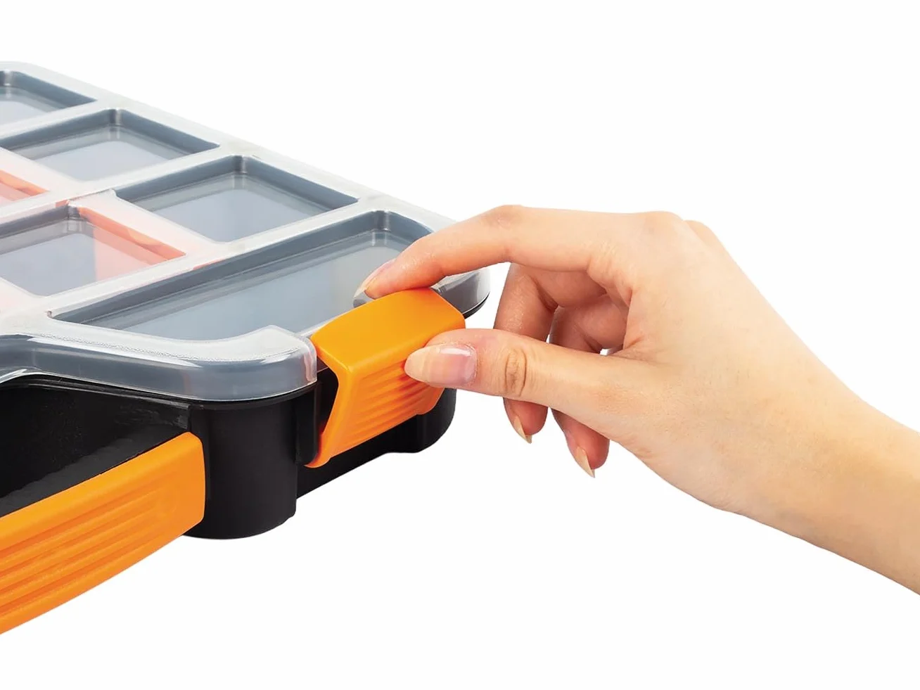 Perel Scatola assortimento in plastica 20 scomparti con 16 divisori rimovibili coperchio trasparente impilabile