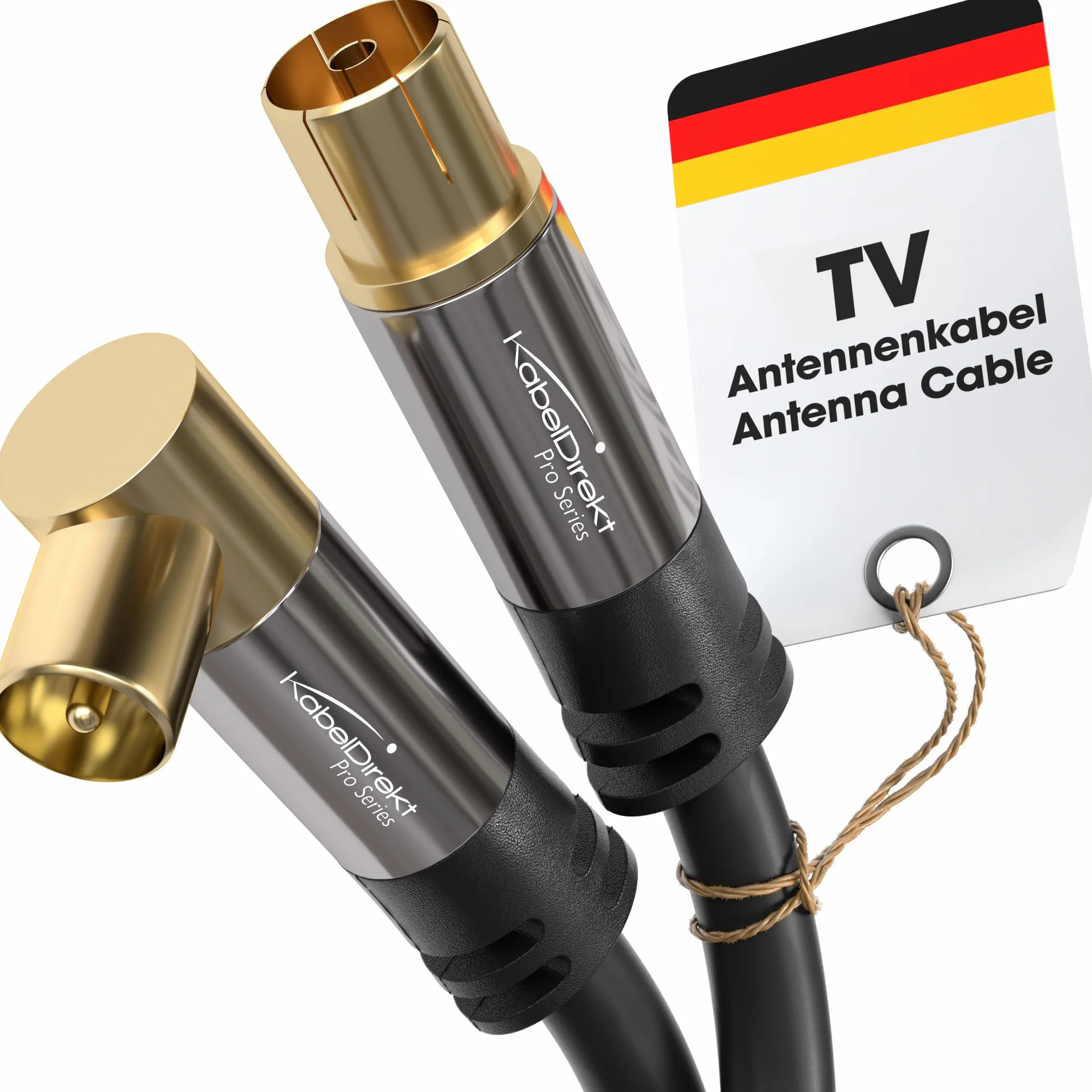 CableDirect - Cavo antenna 4K, cavo TV dritto, connettore ad angolo di 90°, cavo TV con connettori metallici infrangibili per TV digitale e analogica, 5 m (da femmina diritta a maschio angolato per