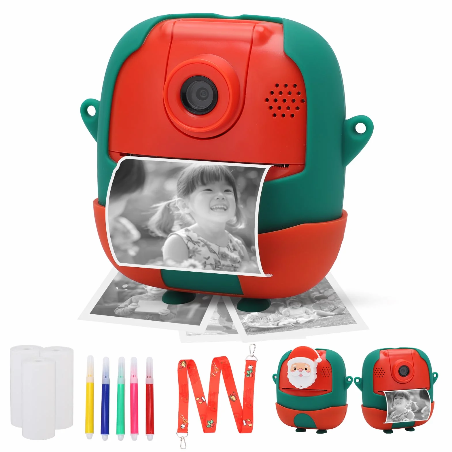 Macchina fotografica di stampa istantanea per i bambini, 24MP & 1080P bambini fotocamera digitale, Natale regalo di compleanno per la ragazza ragazzo età 3-12, stampa foto in bianco e nero (Natale)