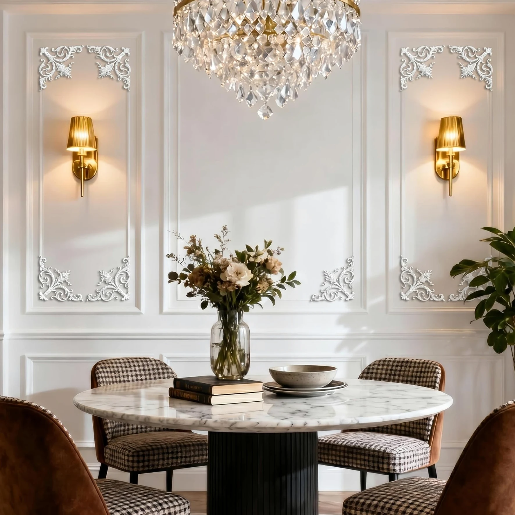 4 PCS Angolari Decorativi per Pareti E Soffitti in PU Modanature Angolari 3D con Decorazioni Floreali Profili Decorativi Verniciabili per Cornici E Angoli Elegante Finitura