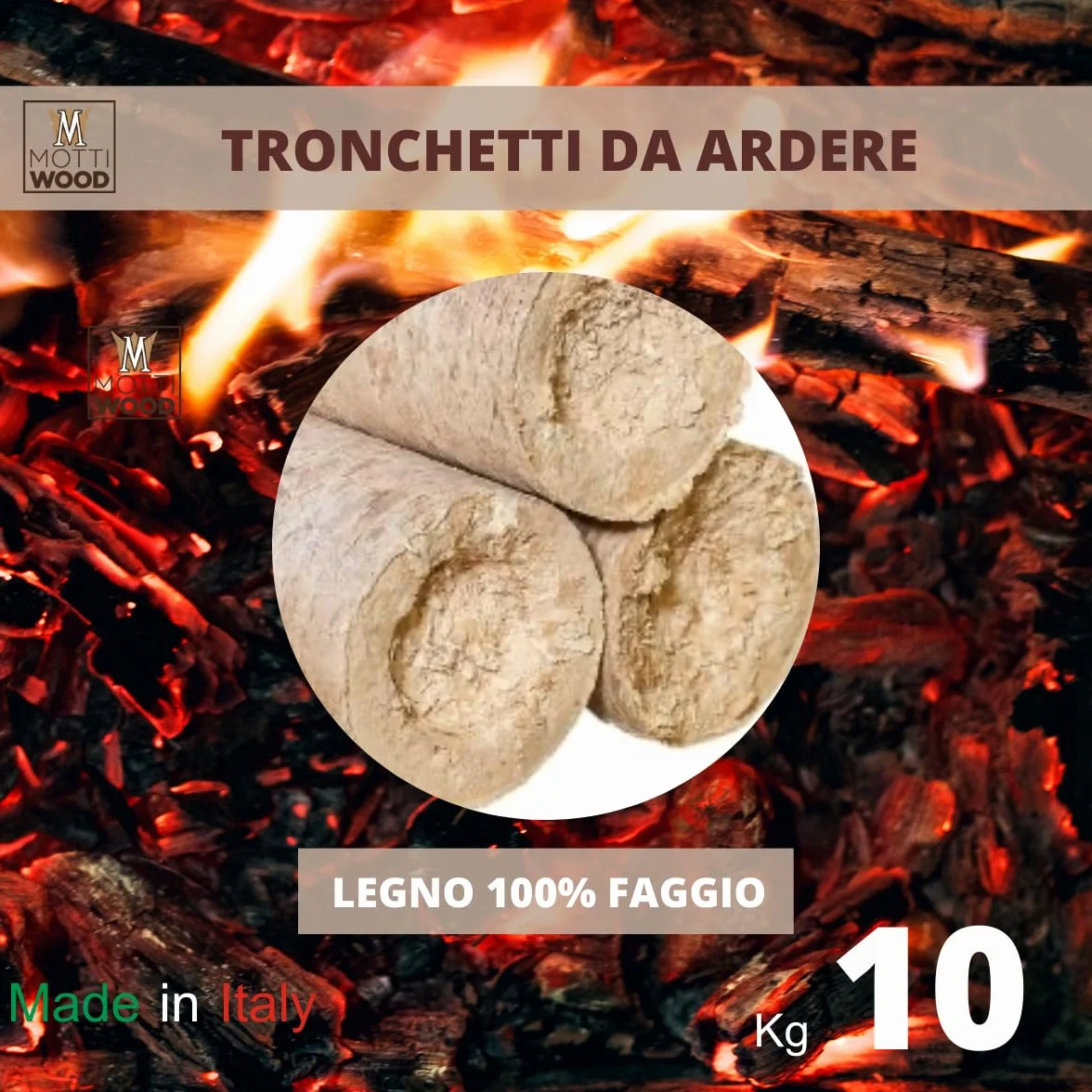 Bricchetti Legno Faggio 10KG 8Pz Naturale Per Stufe Caminetti Forni