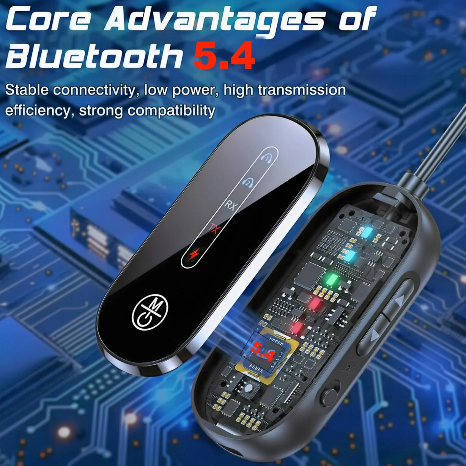 CAUTIOUS 5.4 Ricevitore Bluetooth Aux, 2 in 1 Adattatore Trasmettitore Ultimo Modello, Stabile Trasmettitore Bluetooth per Tv, Cuffie 3.5mm, Adattatore Bluetoot Auto per TV, Telefono Mobile