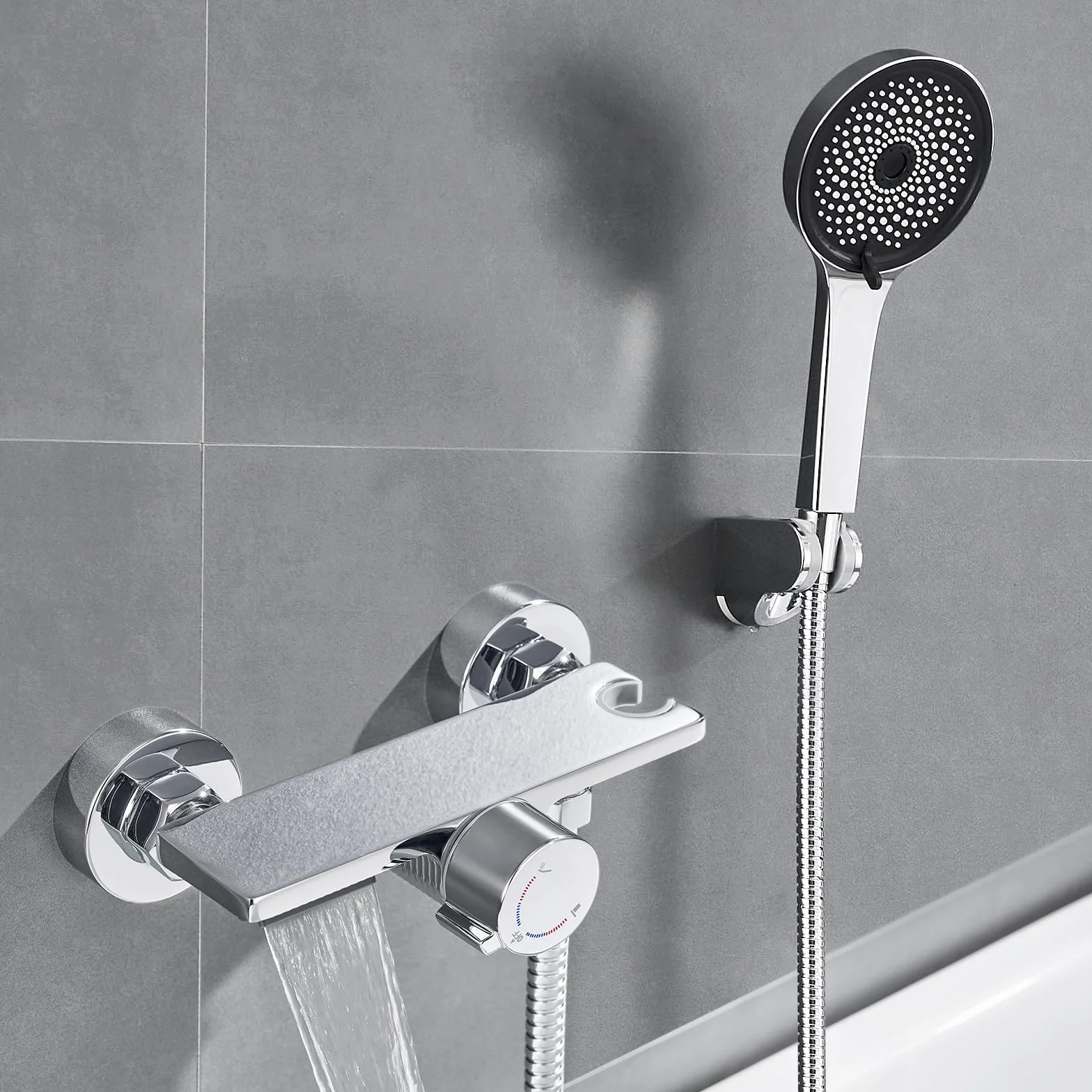 Auralum Miscelatore Doccia Ottone, Rubinetto Vasca da Bagno con Soffione Doccia e Supporto
