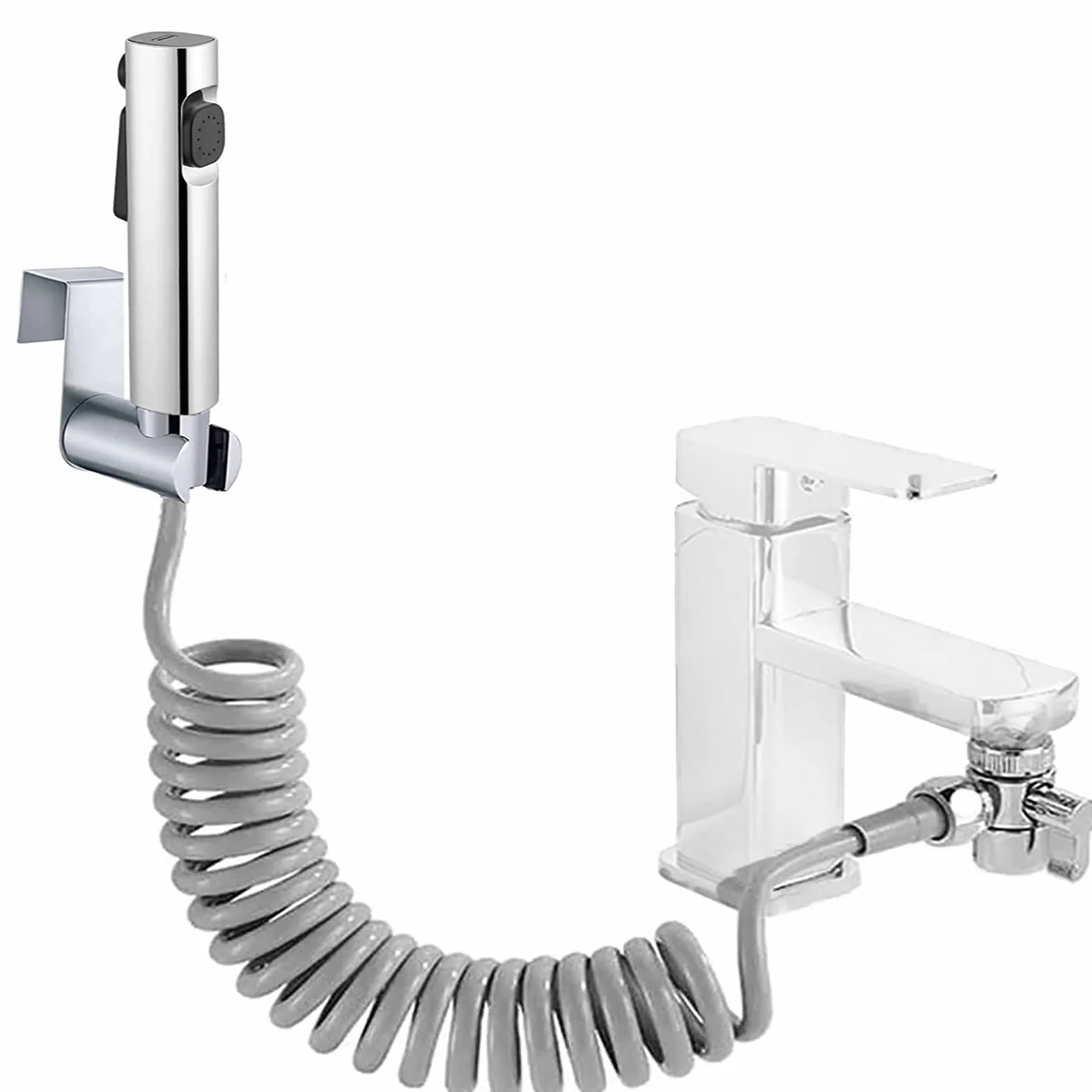 Kit Doccetta per Bidet Portatile ABS Spruzzatore WC Doppia Modalità Doccia Deviatore 2 Vie Tubo Flessibile 150 cm Supporto
