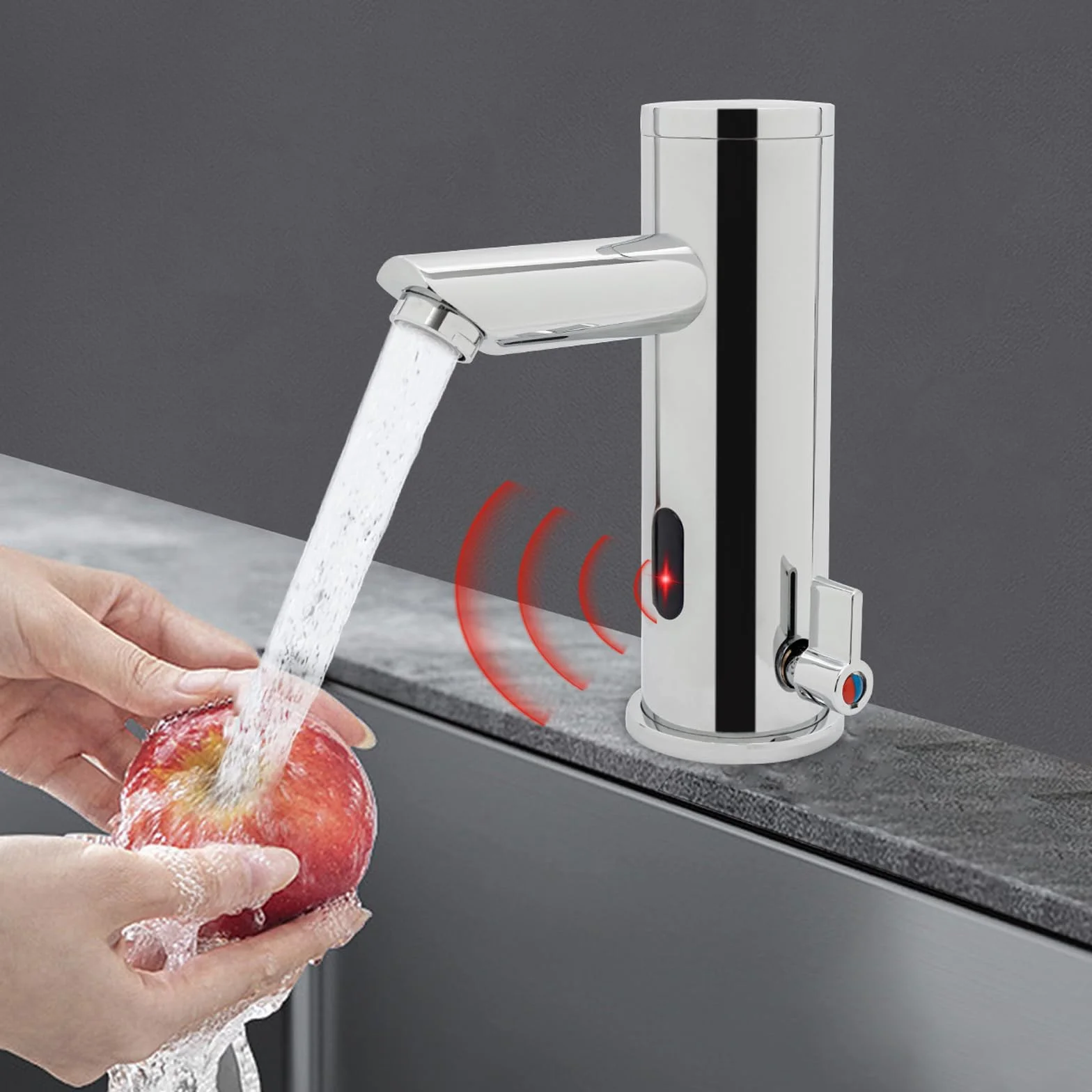 Rubinetto automatico a infrarossi in ottone e acciaio inox, altezza 18,1 cm, a batteria
