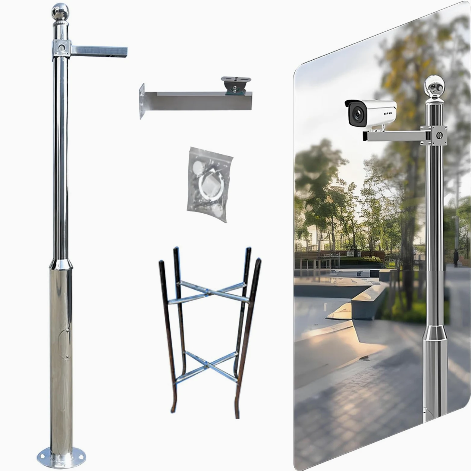 Supporto per telecamera di sicurezza in metallo per esterni, supporto di sorveglianza per telecamere a cupola/pistola, colonna universale per monitor per pollaio, capannone da fienile, 3 m