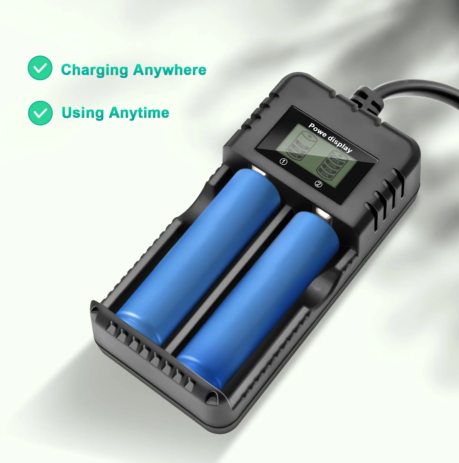 Caricabatterie agli Ioni di Litio a 2 Slot, LCD Caricabatterie Ricarica Rapida Intelligente per una Varietà di Batterie agli Ioni di Litio da 3,7 V, 26650/18650/14500/16340 (Small)