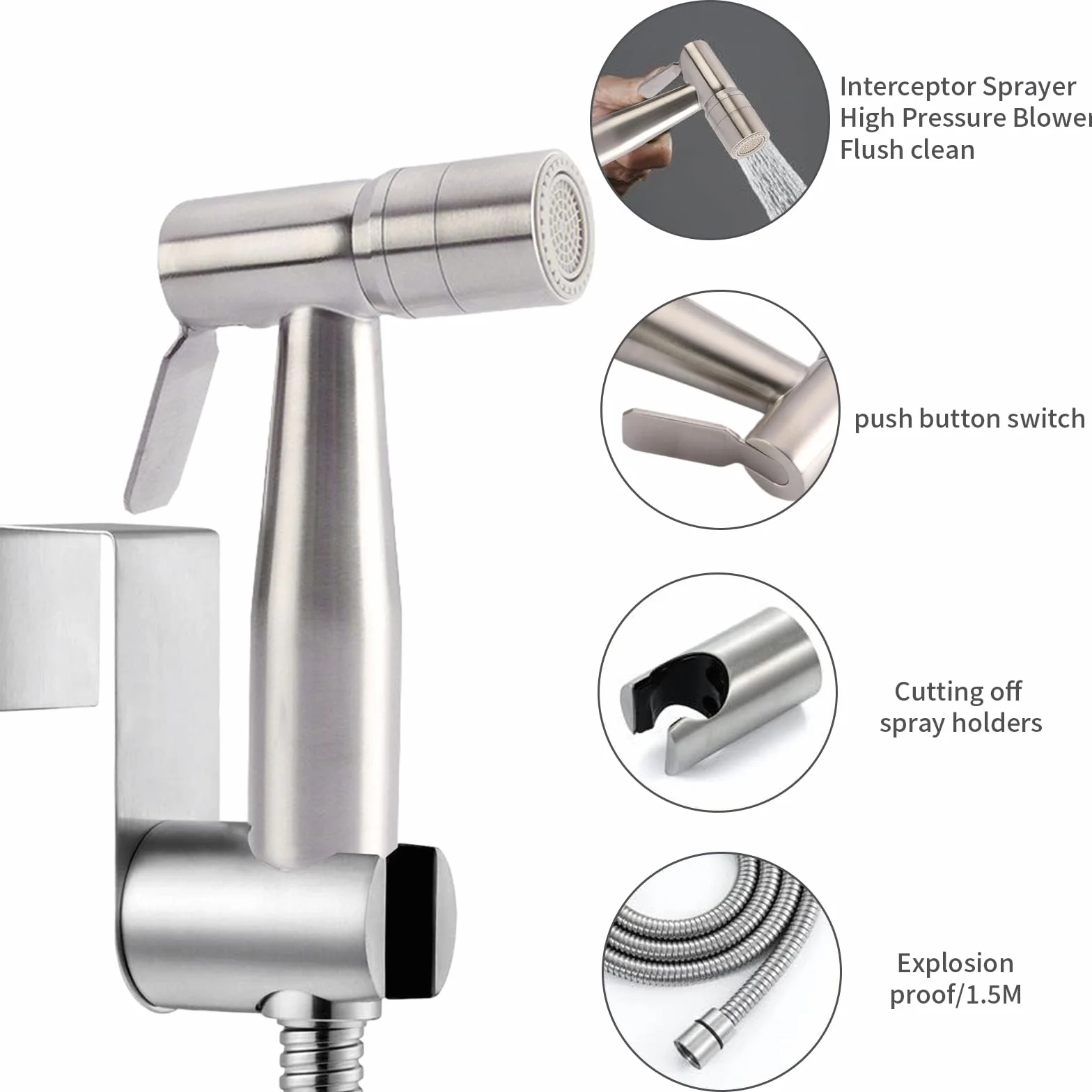 Bidet acciaio inox doccia musulmana kit spray per pannolini spruzzatore WC doppia modalità