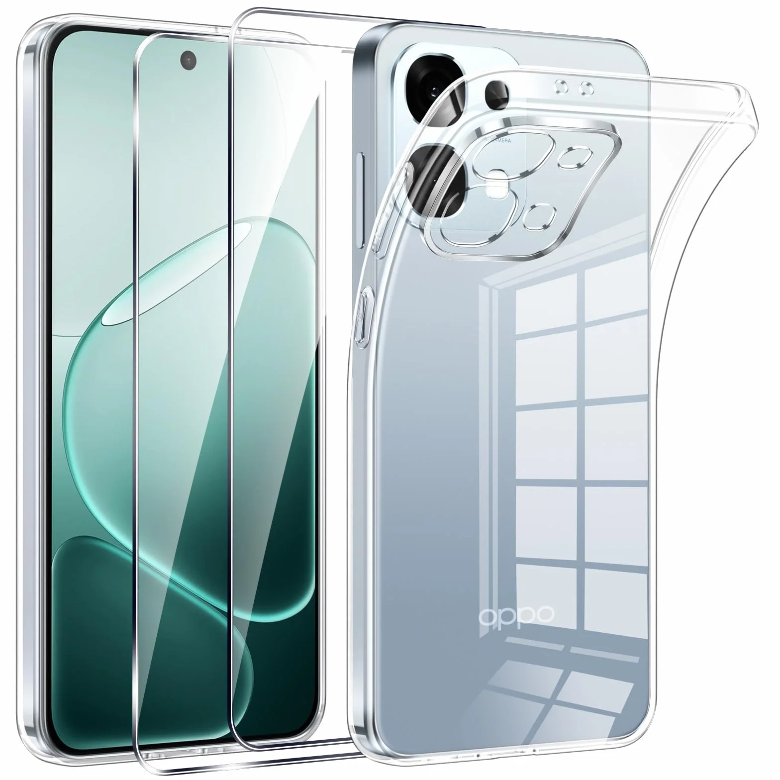 Phoona Cover per Oppo A6 Pro 5G/4G Custodia con 2 Pezzi Pellicola Vetro Temperato,Ultra Sottile Trasparente Silicone Protettiva Case per Oppo A6 Pro Sottile Morbida Antiurto Cover