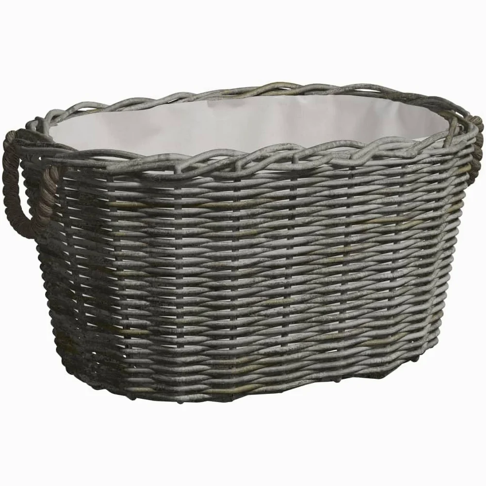 Cesto per legna con manici in vimini, 59 x 42 x 28 cm, grigio, scaffale per legna da ardere, per riporre la legna da ardere, per tenere in ordine accanto al camino, per interni ed esterni