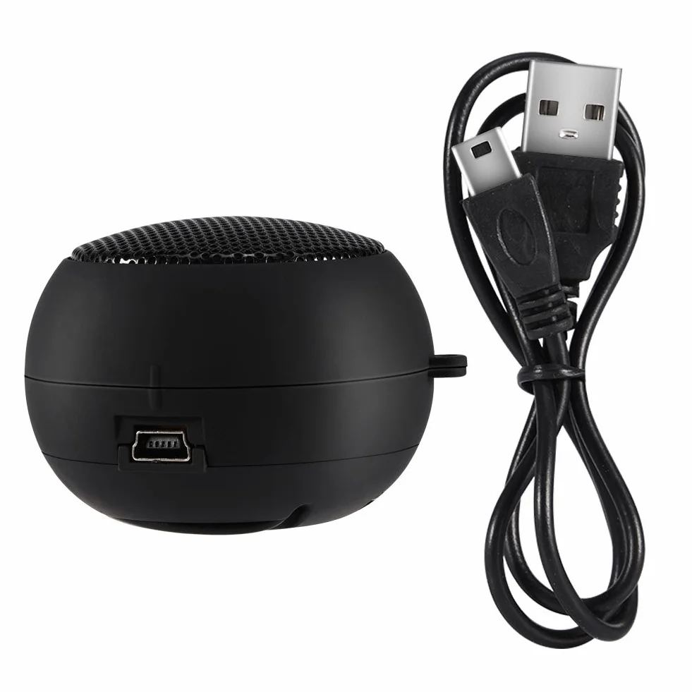 Mini altoparlante da viaggio retrattile da 3,5 mm, con cavo USB per MP3, telefoni cellulari, PC, ecc. (nero)