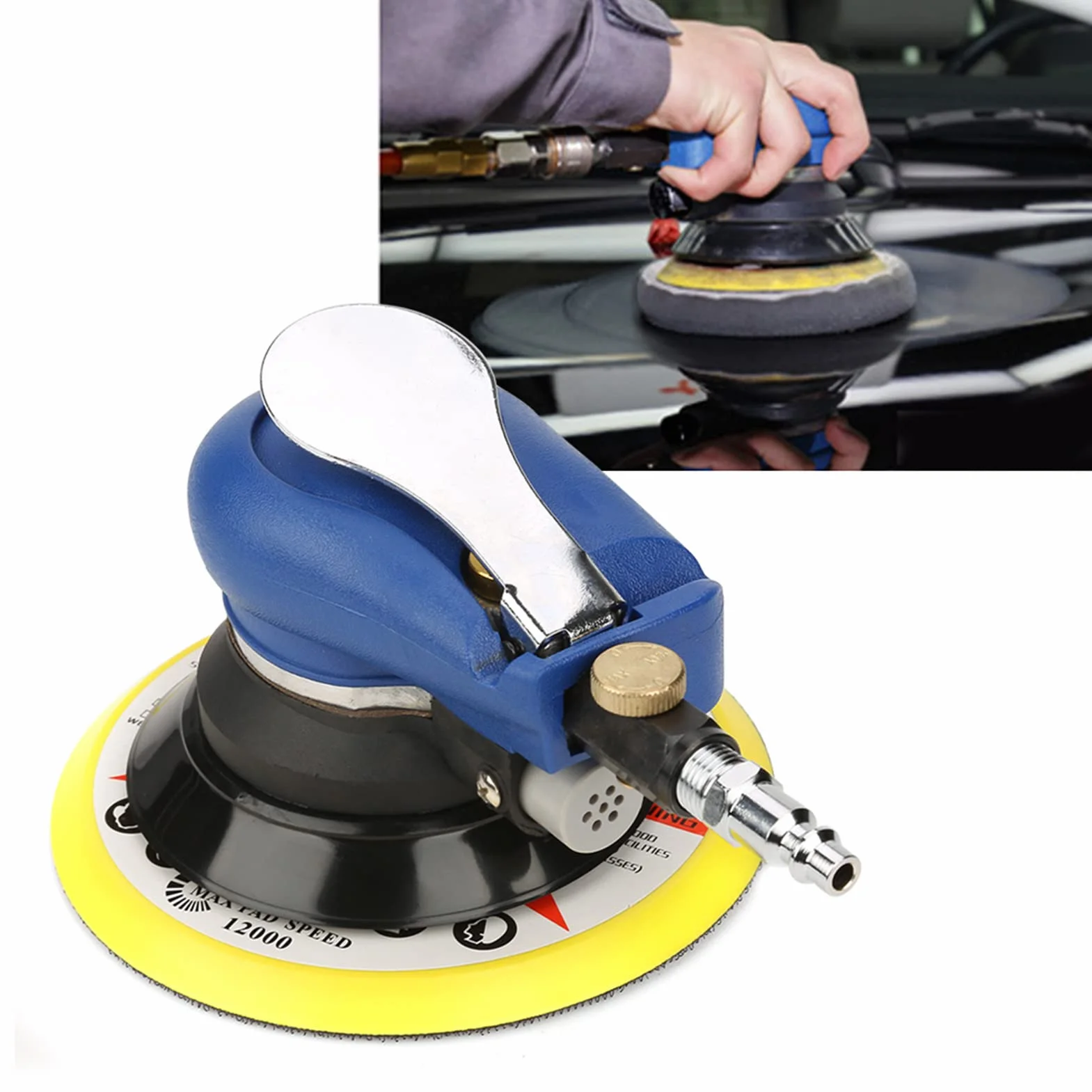 Professionale Levigatrici Orbitale Pneumatica, Levigatrice Pneumatica a Doppia Azione Lucidatrice, Eccentrica Ad Aria Compressa, Velocità 10000rpm 5"/6" per Auto Metallo Legno Mobili