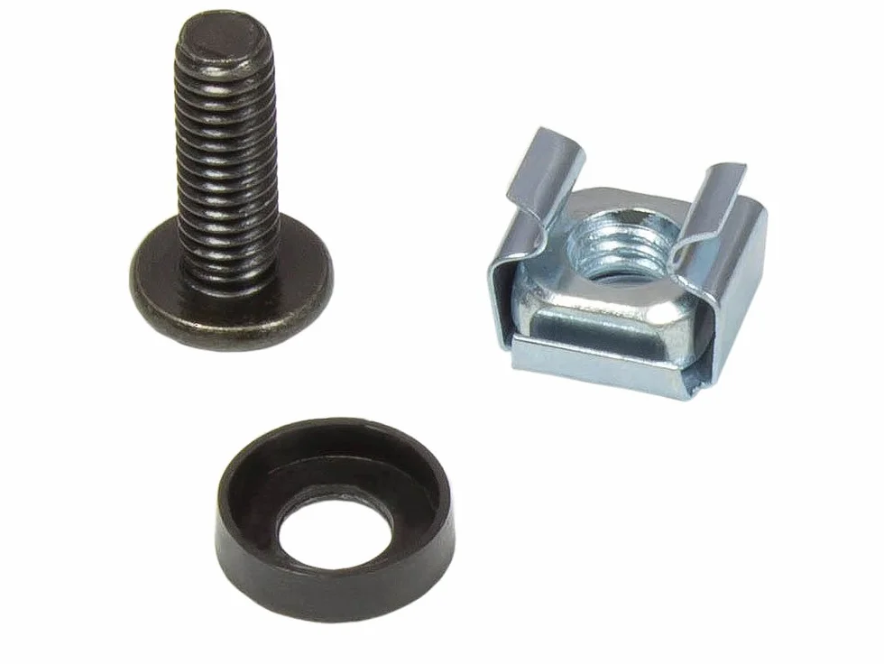 Viti di fissaggio da 6 mm con rondella e dado a gabbia per server rack 19 pollici nero