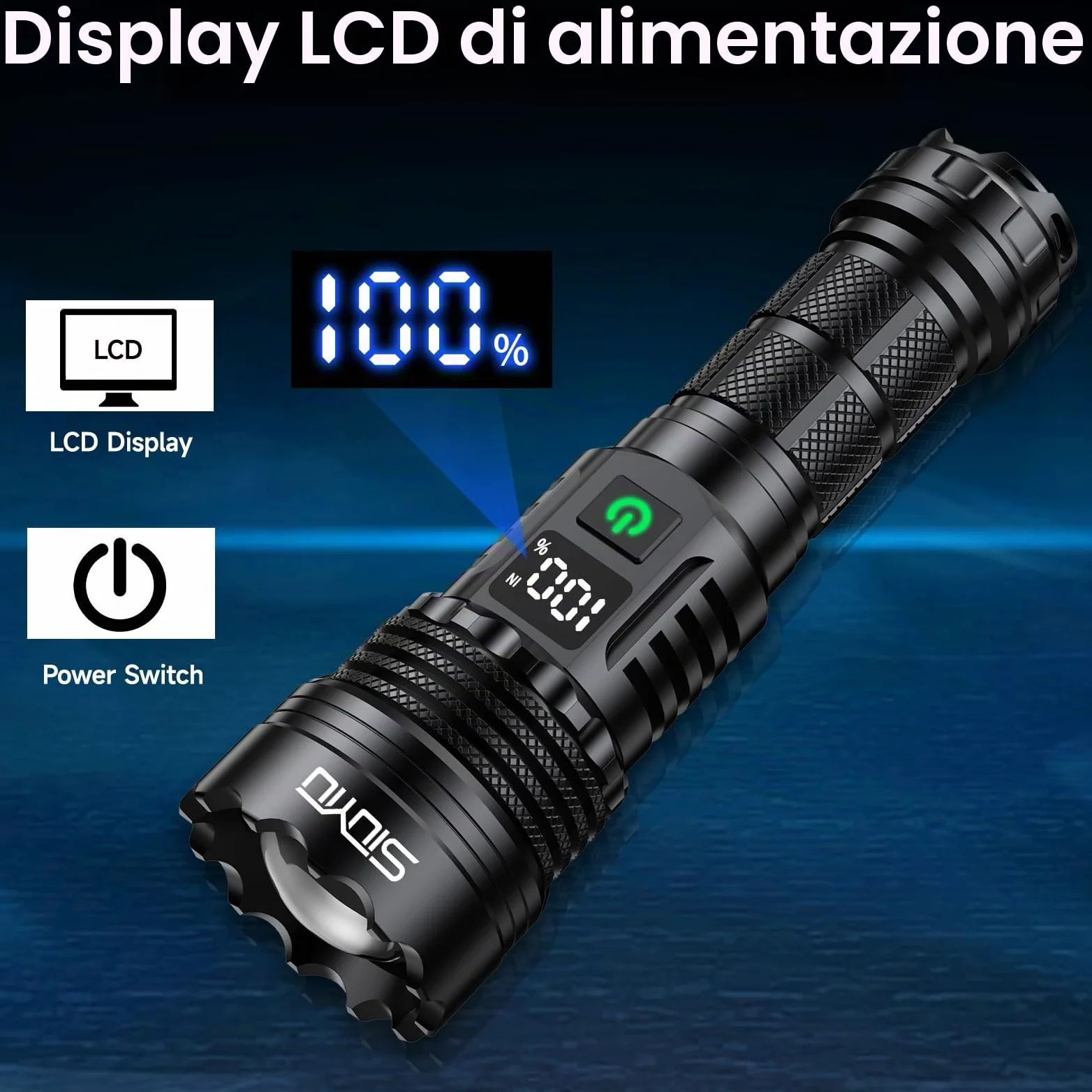 Torcia Tattica ad Alta Luminosità, Ricaricabile, 3000 Lumen Torcia Led Potente, Impermeabile IPx45, 5 Modalità di Luminazione, per Campeggio, Emergenza, Esterni, Casa