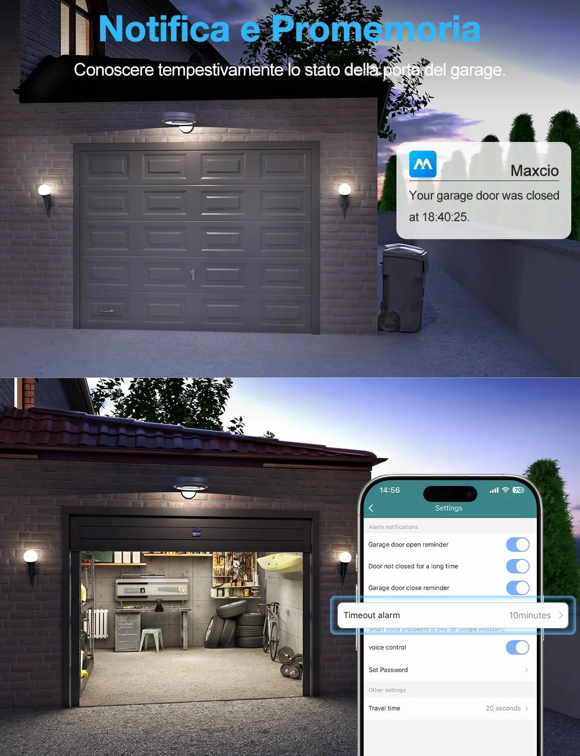 Maxcio Apriporta WiFi Garage Door Opener, Intelligente Compatibile con Alexa/Google Home, APP Controllo Remoto, AC/DC