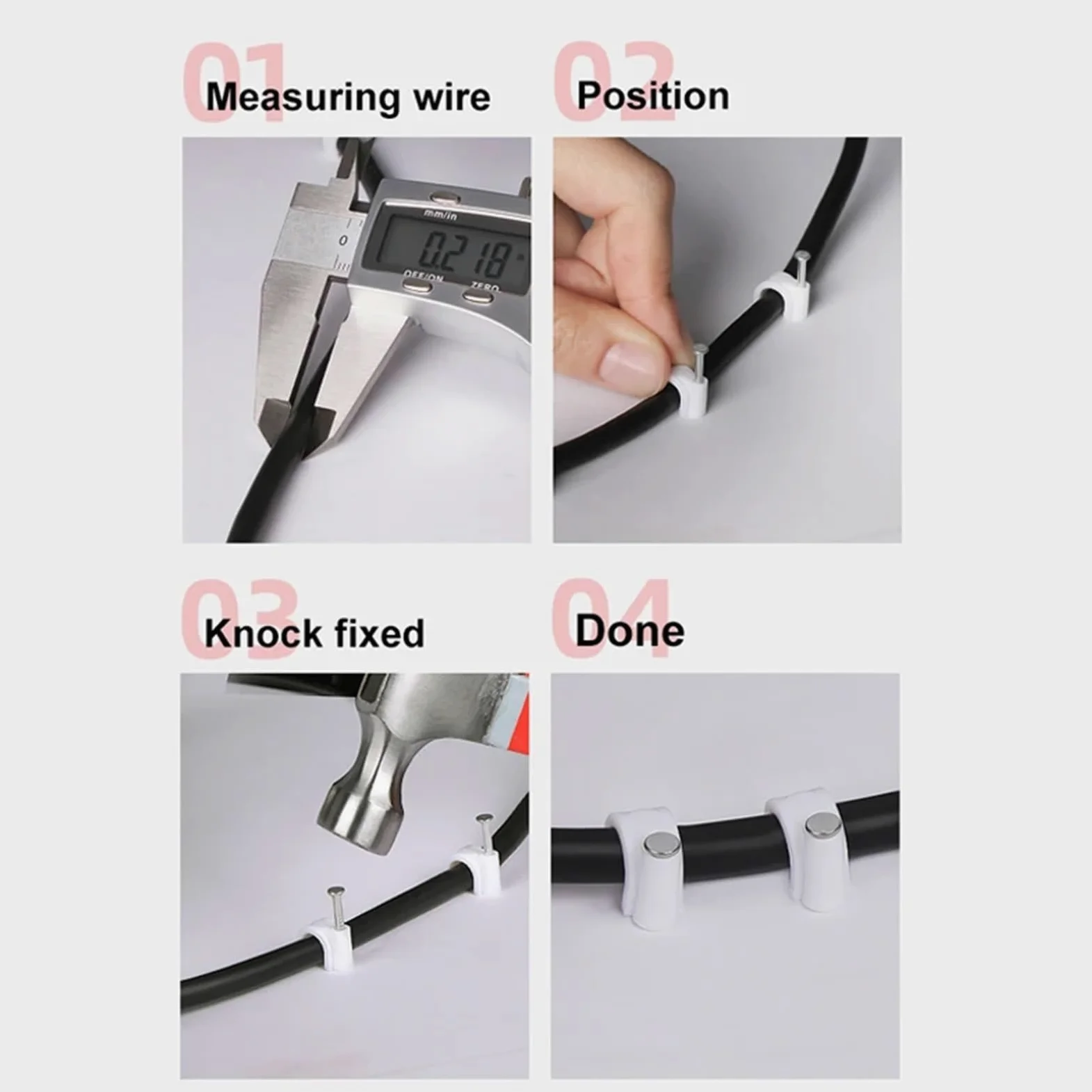 Clip a Muro per Cavi Doppio Chiodo Rotondo Cavo Pinze 30/32/35/40/50mm Gestione Cavo Elettrico Tie Holder Cerchio Pianta Salire Parete Chiodo Nero(32mm)