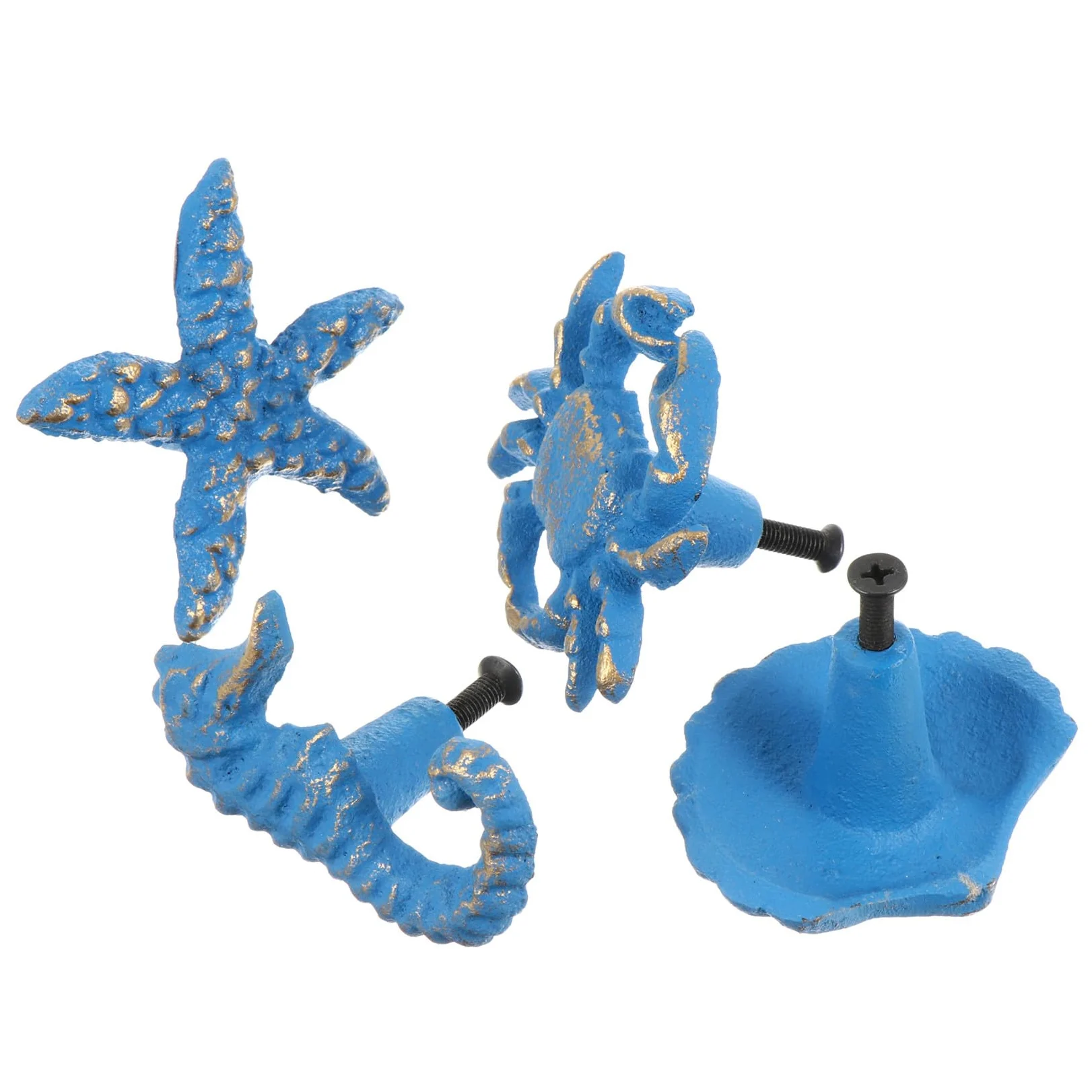 Maniglie per Mobili Stile Marino Retrò, 4 Pezzi in Ferro Blu, Facile da Installare, per Armadi e Credenze, Decorazione la Casa