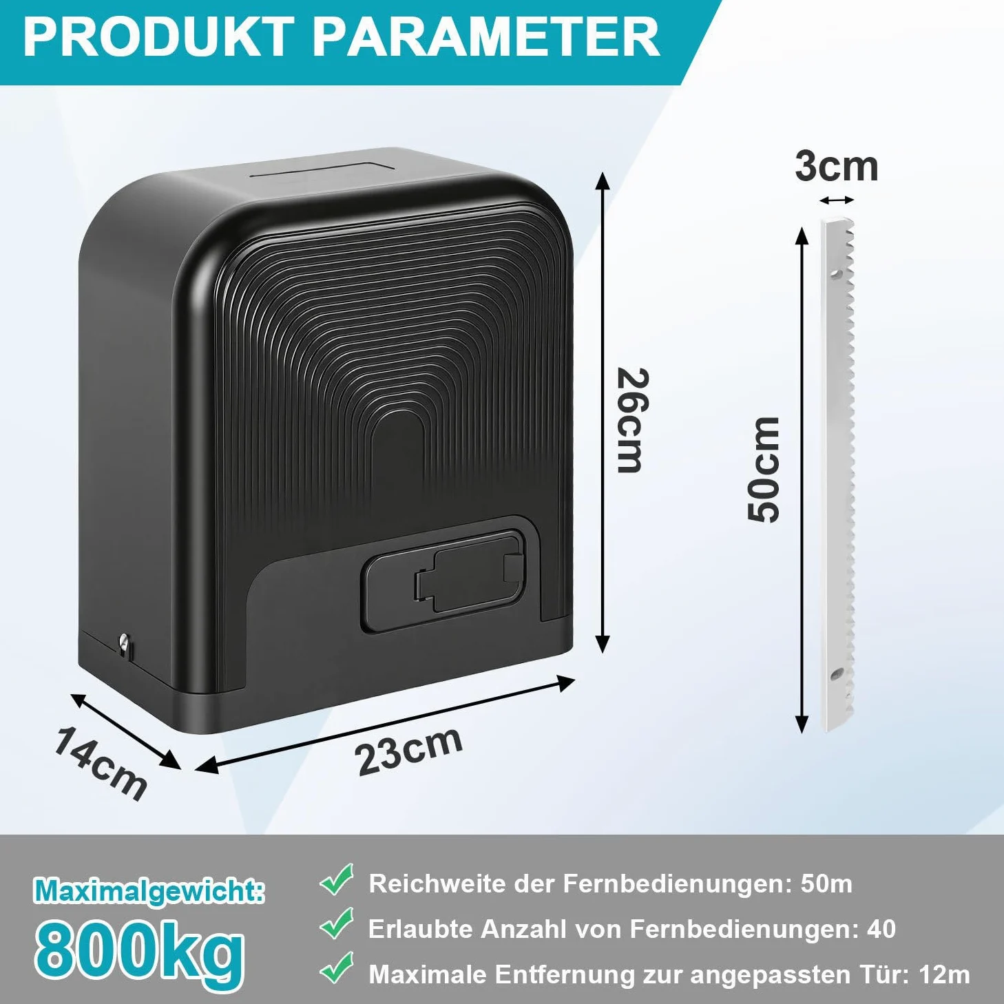 Attuatore scorrevole per cancello scorrevole 370 W 800 kg Smart WiFi azionamento automatico con 2 telecomandi, luce di avviso apriporta, funzione di chiusura automatica