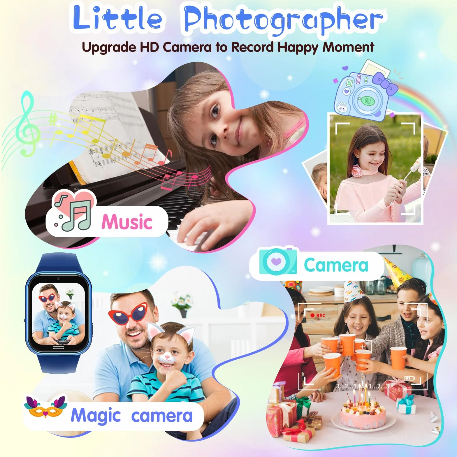 Orologio Smartwatch per Bambini, Telefono Intelligente per Ragazza Ragazzo con 19 Giochi, Contapassi, Musica, Fotocamera, SOS, Torcia, Sveglia Regalo Smartwatch per Bambino 4-12 Regalo (Blu scuro)