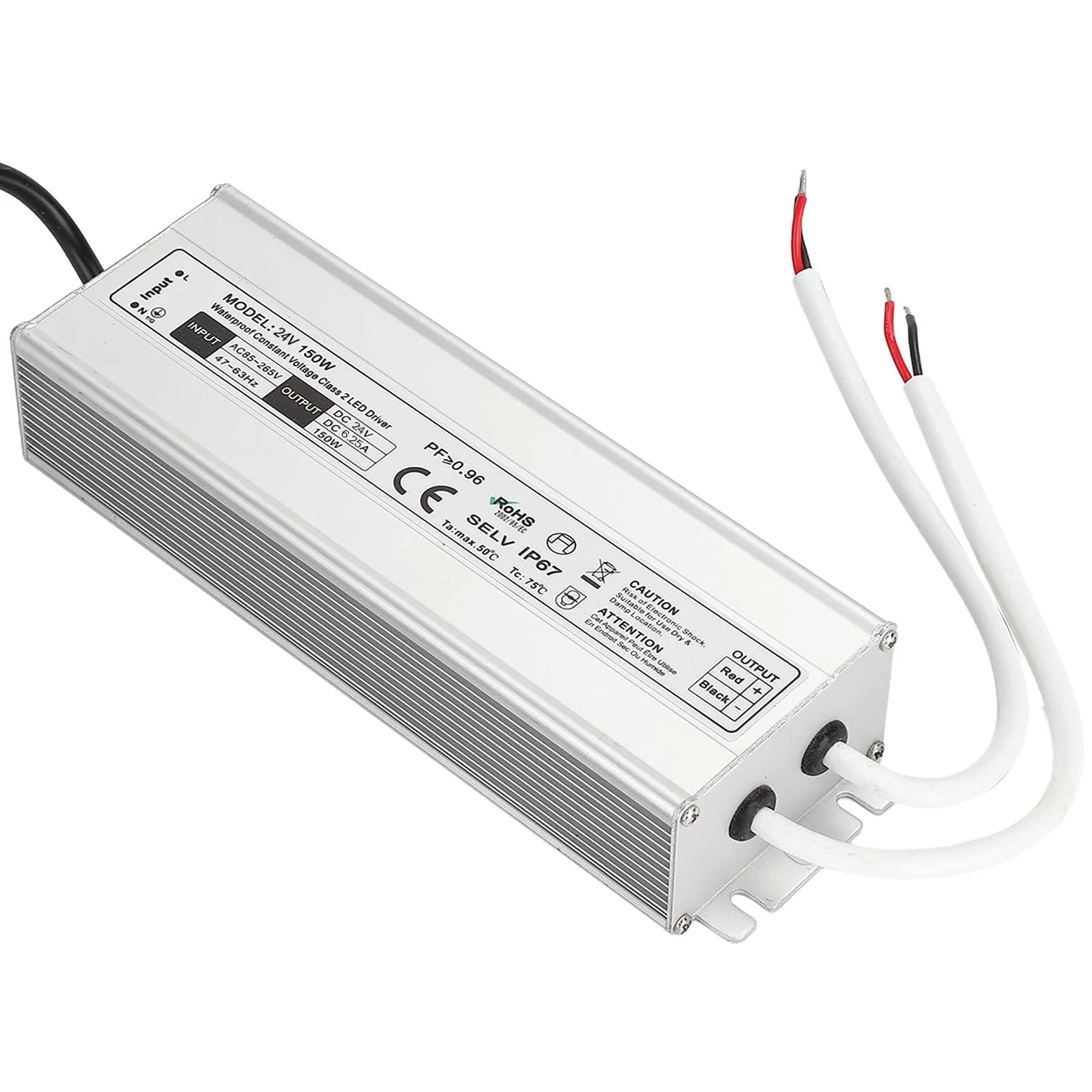 Driver LED 150W 12V/24V Impermeabile IP67 Trasformatore LED Alimentatore LED da 85~265V AC a 12V/24V DC Uscita a bassa tensione per luce LED, Computer Project, Industrial, Luce esterna(Spine UE-24V)