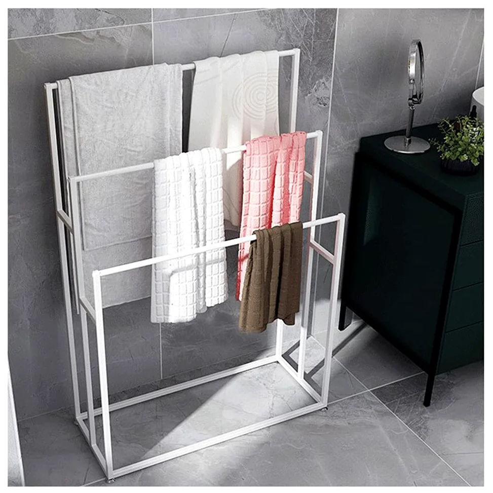 Portasciugamani da Terra, portasciugamani da Bagno in Metallo da Solo per Bagno, Lato Piscina, Uso Interno ed Esterno/Bianco (Bianco)
