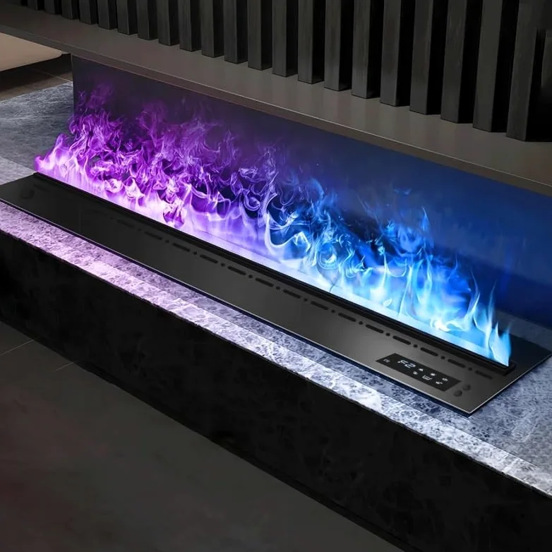 TEESONG Camino a Vapore Acqueo Camino Elettrico da Interno Nero con umidificatore elettronico Incorporato, Camino a nebulizzazione 3D, Simulazione di Fiamma Camino Elettrico Decorativo(1200mm)
