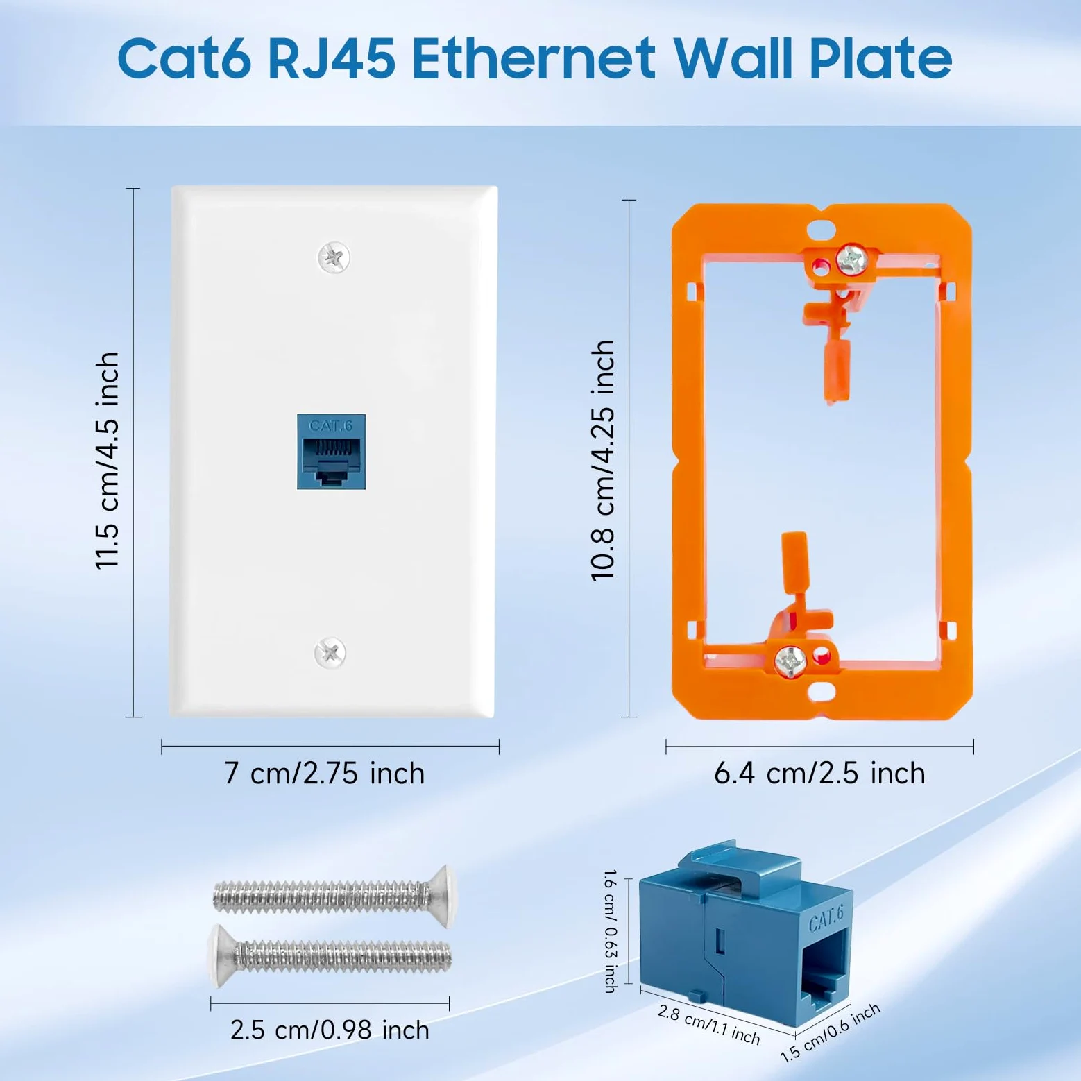 Confezione da 10 prese Ethernet a muro, 1 porta Cat6 RJ45 Keystone Jack con staffa di montaggio a bassa tensione a banda singola, piastra a parete Ethernet, accoppiatore blu femmina a femmina