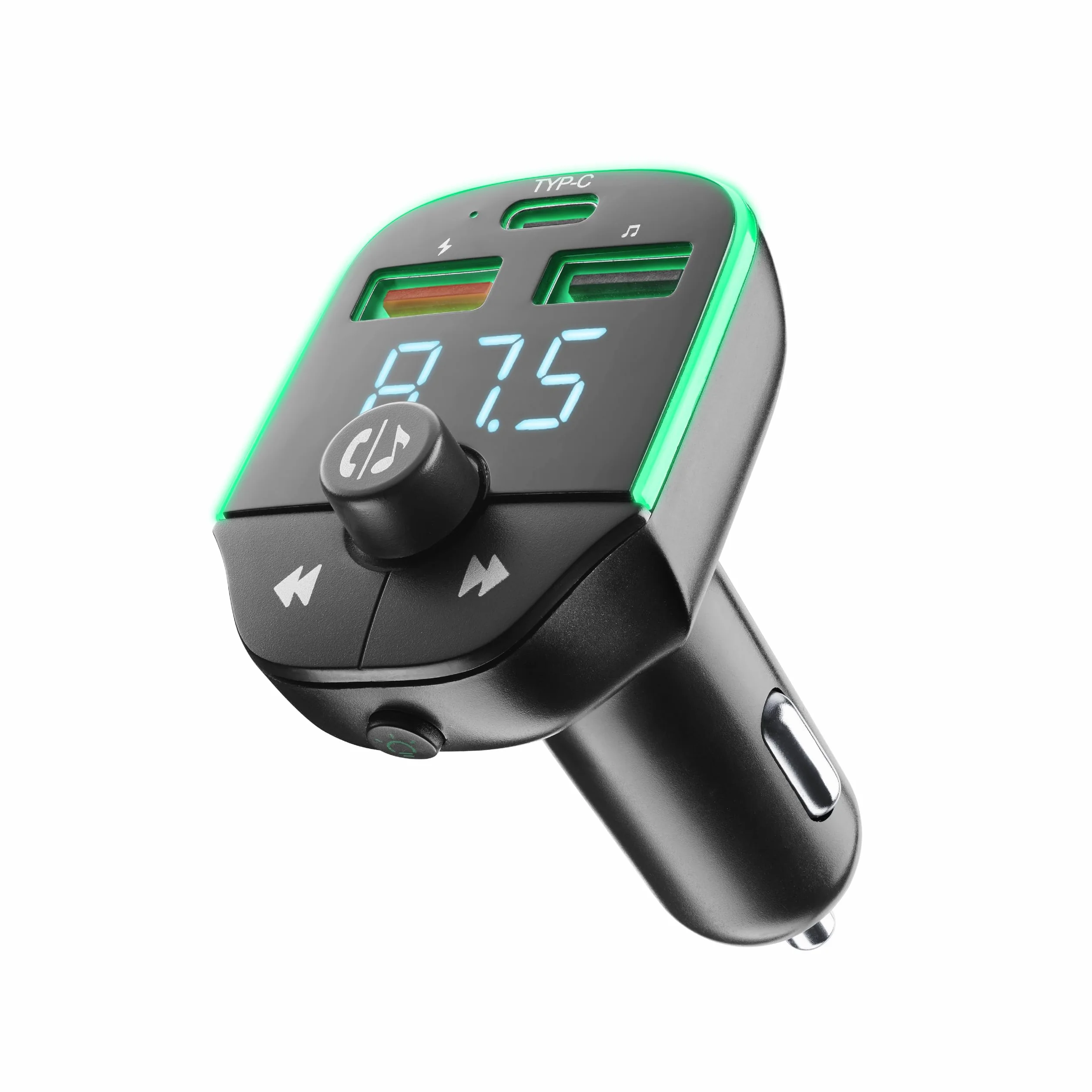 Cellularline - Car FM Transmitter - Trasmettitore FM Bluetooth® per autoradio - USB Music Player - Caricabatterie Auto 20W - Quick Charge 3.0 - Chiamate Hands Free - Luci RGB - Nero