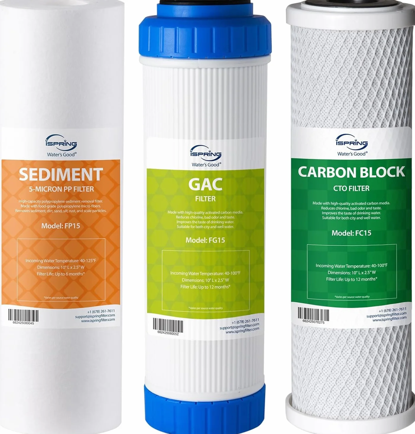 iSpring F3 Set di Cartucce Filtro, 6 Mesi di Sostituzione del Prefiltro per Sistemi ad Osmosi Inversa RO Standard, Bianco