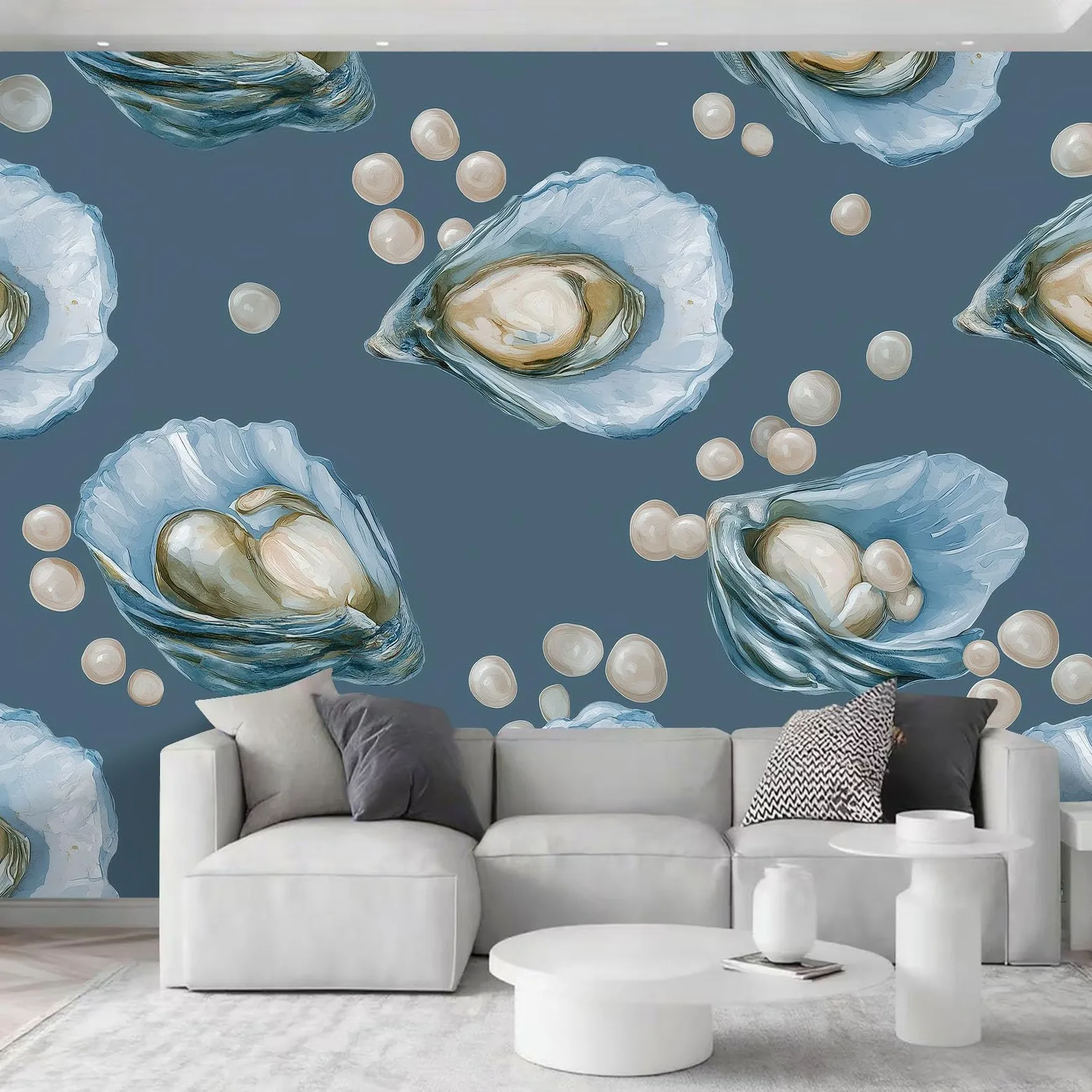 Carta da parati fotografica 500 x 280 cm con motivo perlato di lusso, decorazione per la casa, decorazione per la casa blu, decorazione artistica di alta qualità per soggiorno, camera dei bambini